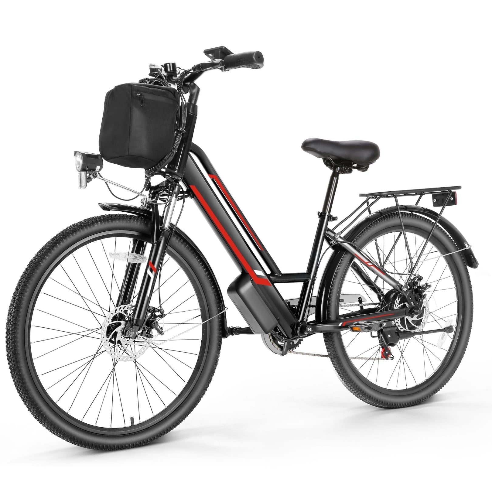 Elifine 500W Electric Bike for Adults, 26 Commuter Electric Bicycle 19.8mph City Ebike with 5 Riding Modes, 48V 7.8Ah Removable Battery UL 2849, LCD Intelligent Display Hybrid Electric Bike Red