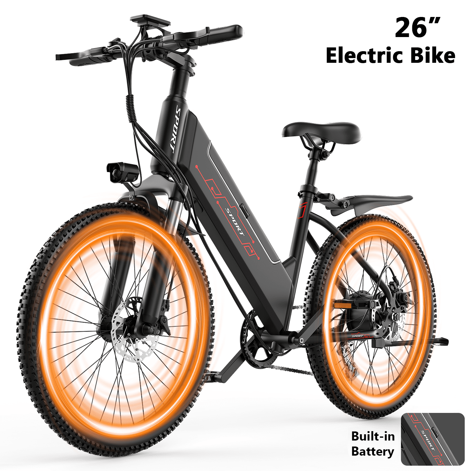 F26-1500W Off-Road Electric Bike, 26 Tire 55 Miles Electric Bike ,48V 10.5 Internal Battery, Top Speed 30MPH, Professional 7 Speed  .Adult electric bicycle .UL2849