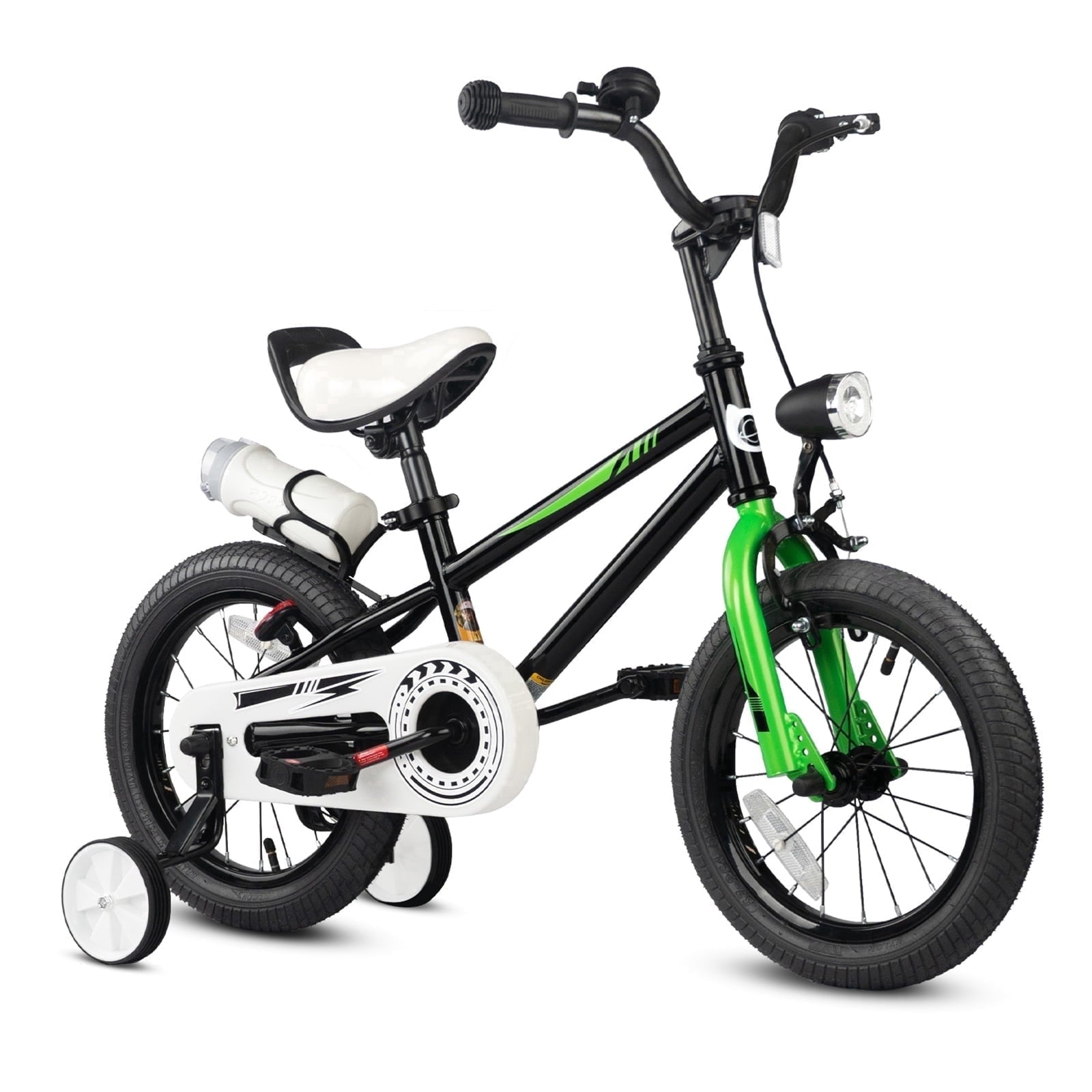 GLAF 12 14 16 Inch Boys Bike with Training Wheels & Water Bottle Holder, for Kids Ages 2-7 Years, Durable Construction, Green