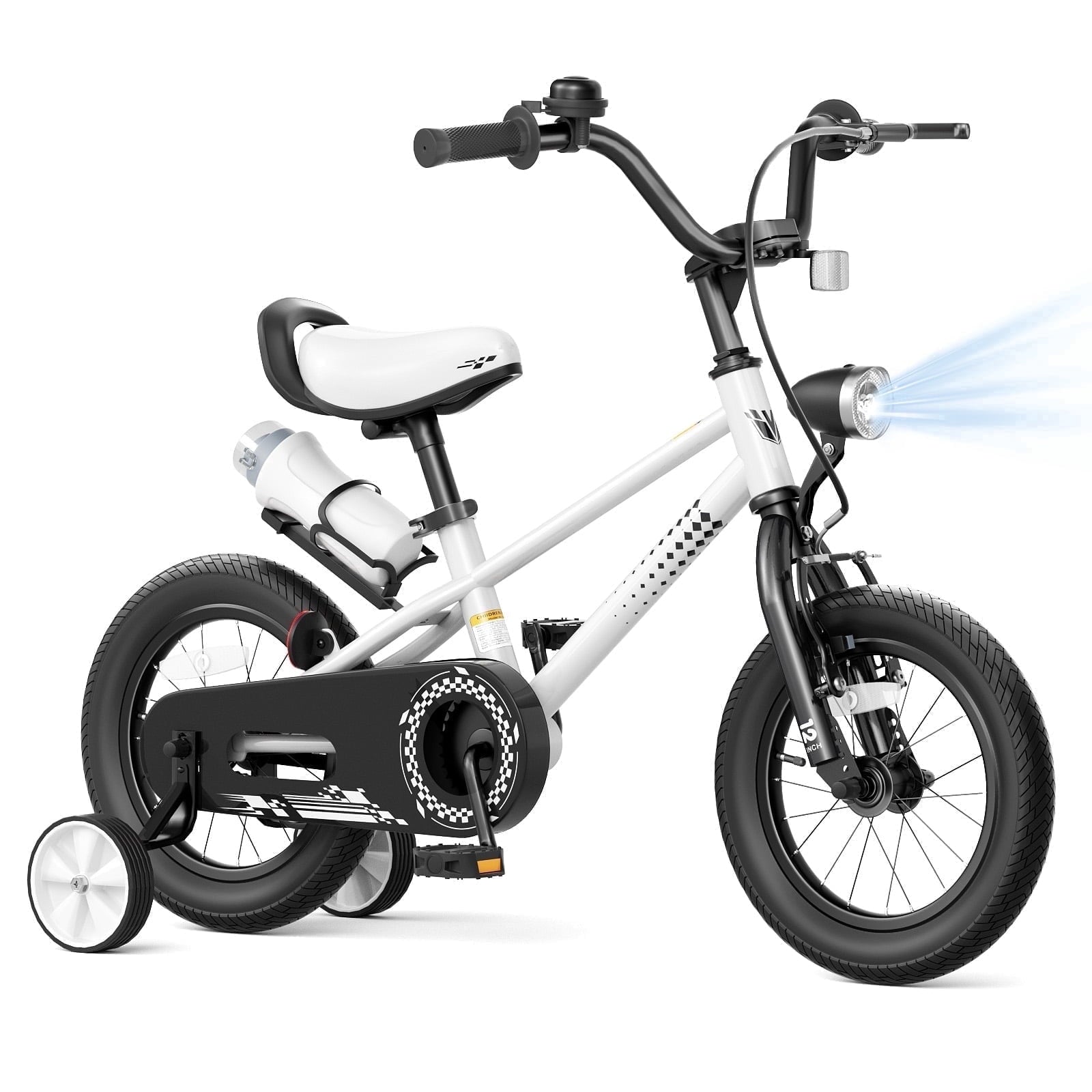 GLAF 12 14 16 Inch Boys Bike with Training Wheels & Water Bottle Holder, for Kids Ages 2-7 Years, Durable Construction, Green