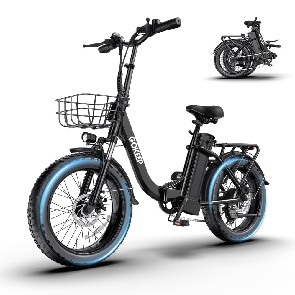 GOKEEP Folding Electric Bike for Adult, 52V 13Ah Removable Battery, 20 Fat Tire & Front Suspension Electric Bicycles, 7-Speed Commuter Ebike, UL2849, Black
