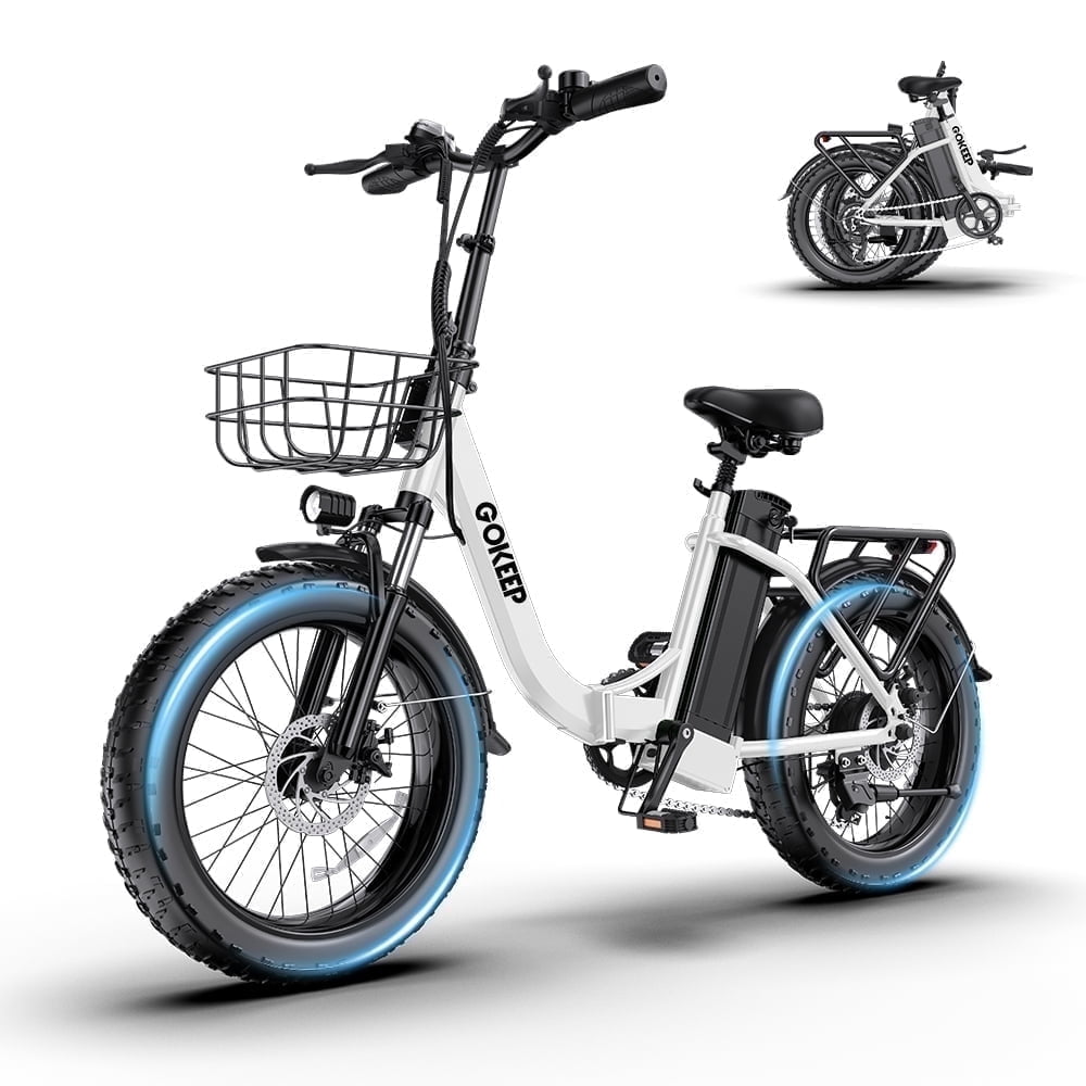 GOKEEP Folding Electric Bike for Adult, 52V 13Ah Removable Battery, 20 Fat Tire & Front Suspension Electric Bicycles, 7-Speed Commuter Ebike, UL2849, Black