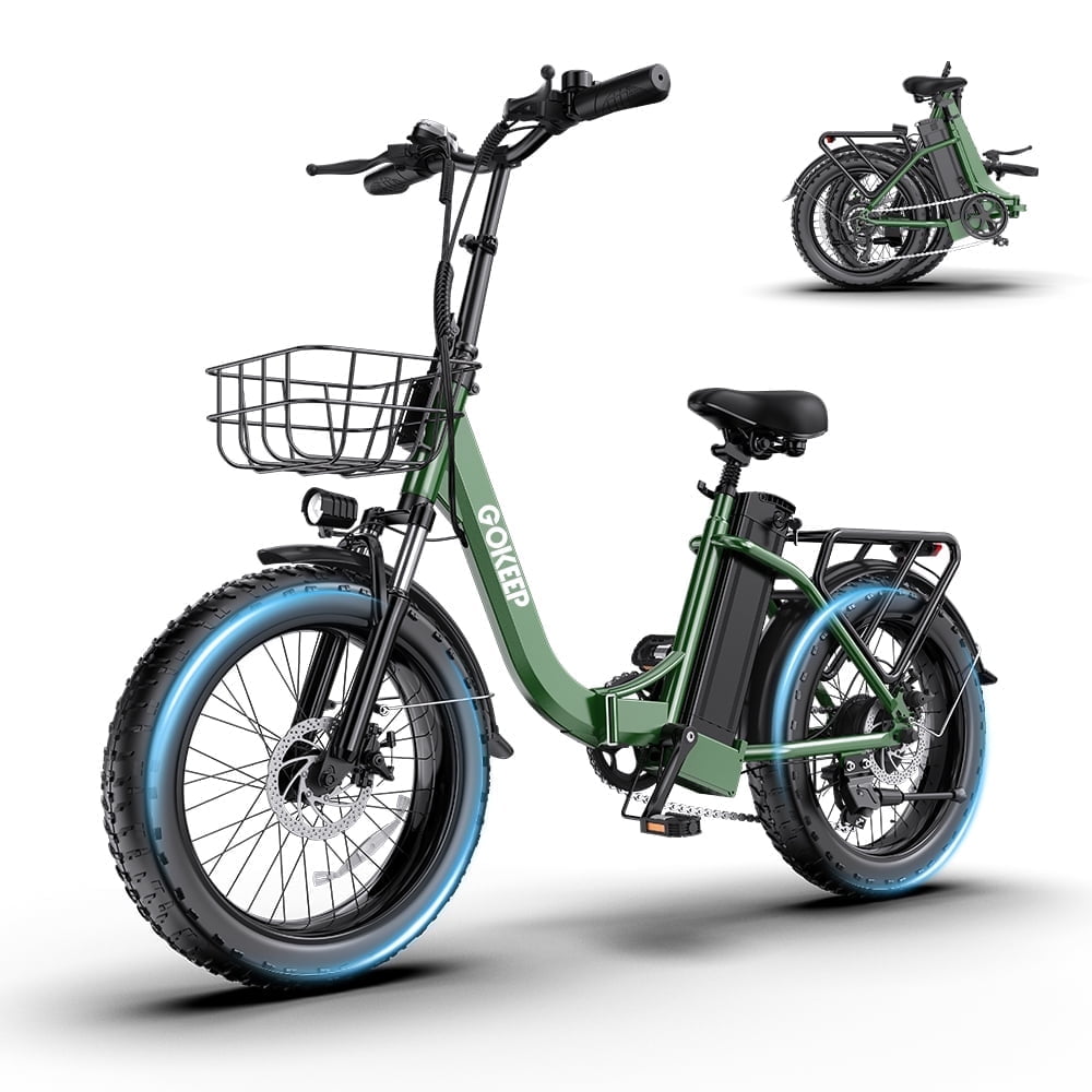 GOKEEP Folding Electric Bike for Adult, 52V 13Ah Removable Battery, 20 Fat Tire & Front Suspension Electric Bicycles, 7-Speed Commuter Ebike, UL2849, Black