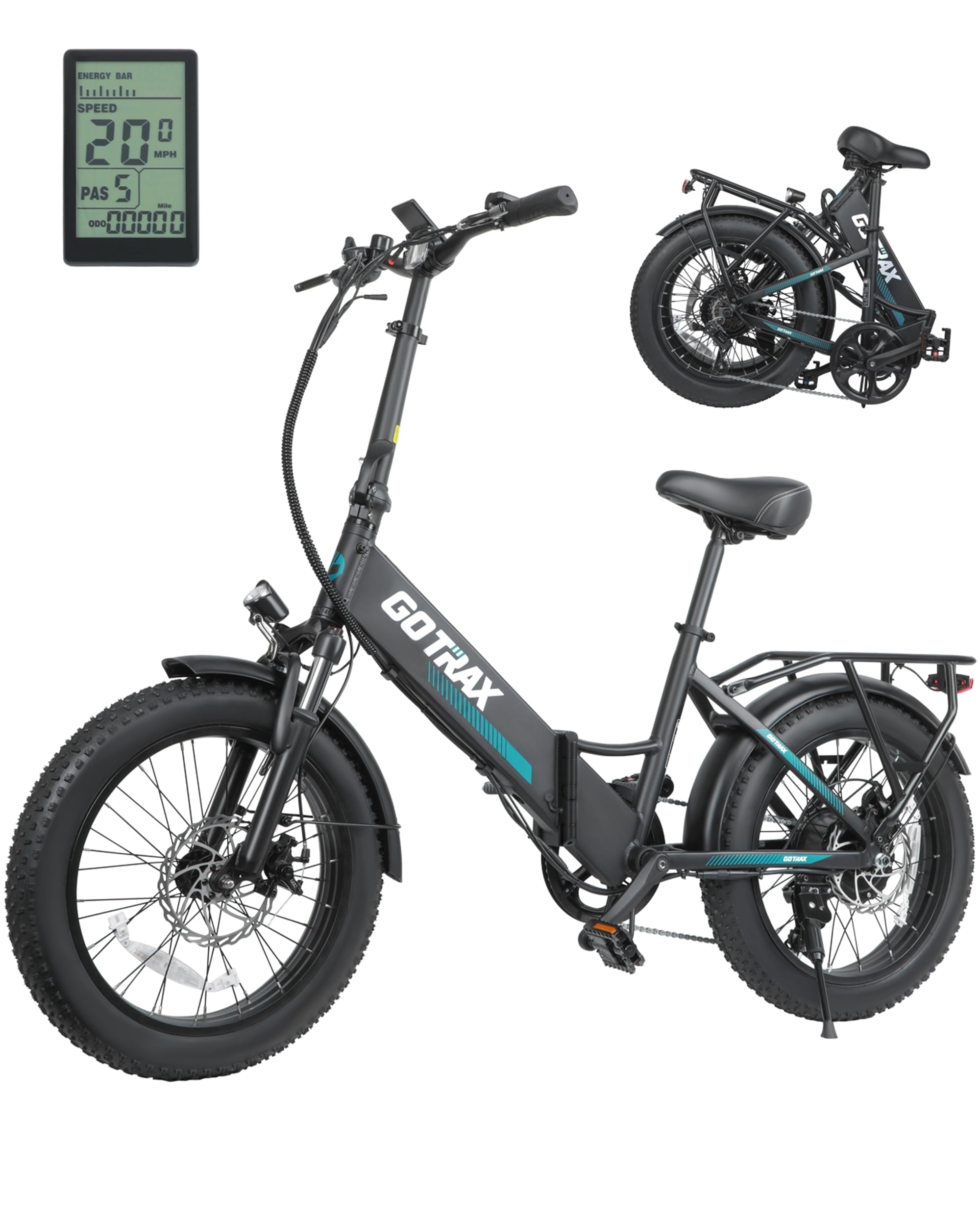 GOTRAX R2 Folding Adult Electric Bike, 500W 20mph, 20 x 3 Fat Tire, LCD Display, Black
