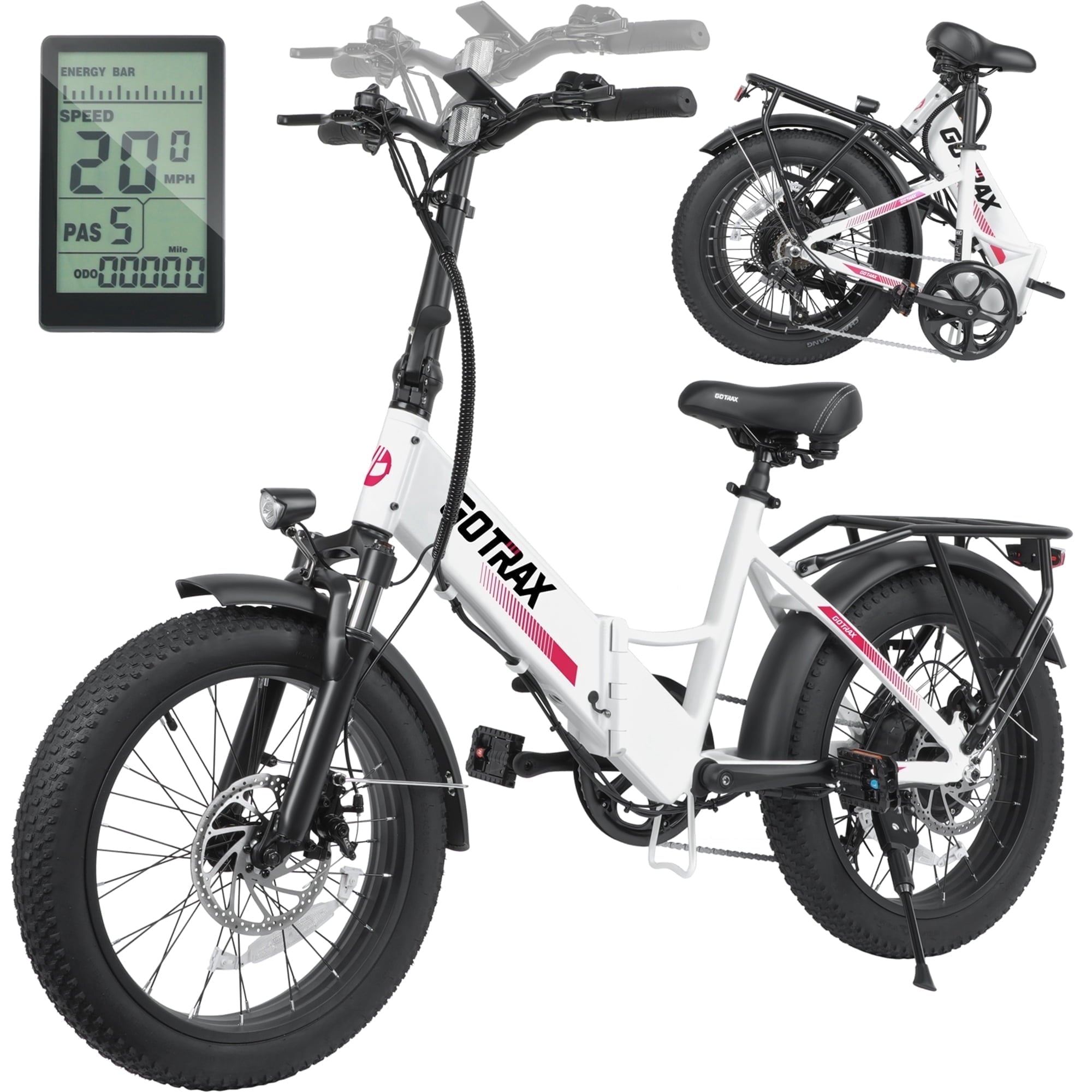 GOTRAX R2 Folding Adult Electric Bike, 500W 20mph, 20 x 3 Fat Tire, LCD Display, Black