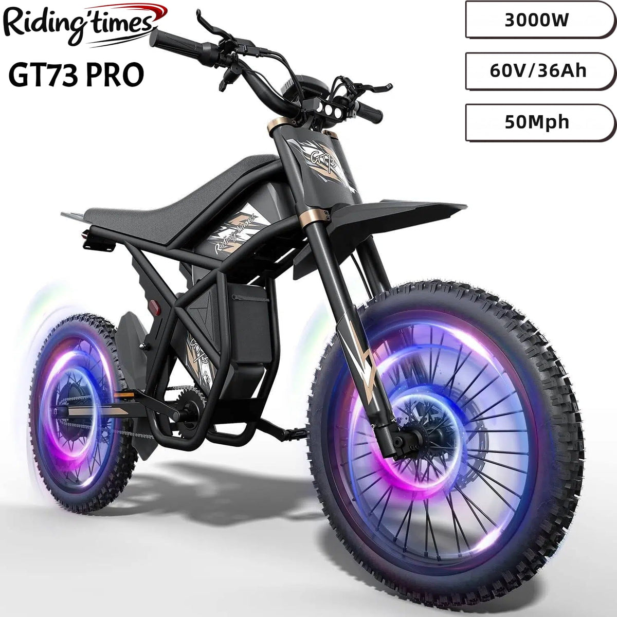 Riding'times GT54 PRO Electric Dirt Bike for Teens Adults,60V 25AH 40MPH Ebike with 14/12 Motorcycle Tire,3000W Dual Hydraulic Brakes Mountain Off-Road Dirtbike