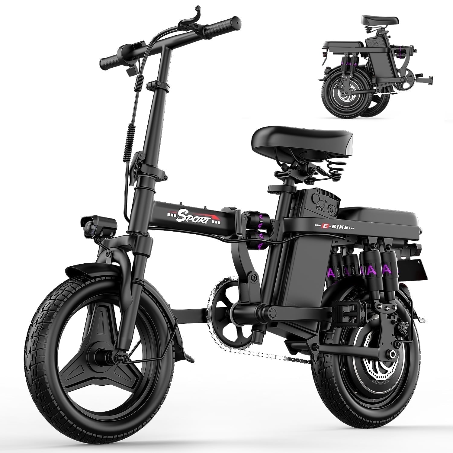 GWEIT Electric Bike for Adults,1000W Peak Folding Electric Bike, 40-Mile Range, 14-Inch Tire E-Bike with 48V 10Ah Removable Battery, Electric Mini Bike