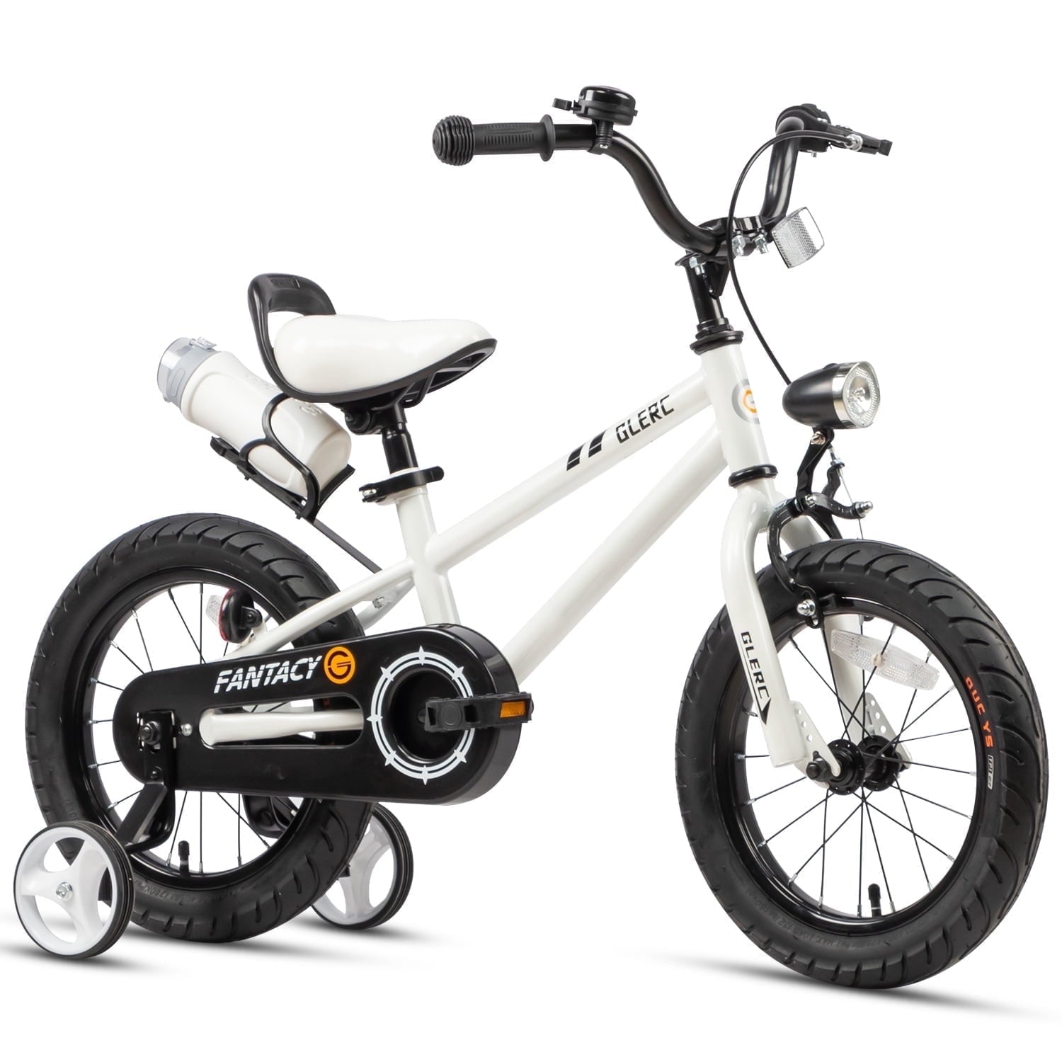 Glerc 14 inch Kids Bike for Child 3-5 Year old Boys Girls with Water Bottle Holder & Headlight & Training Wheels, Black