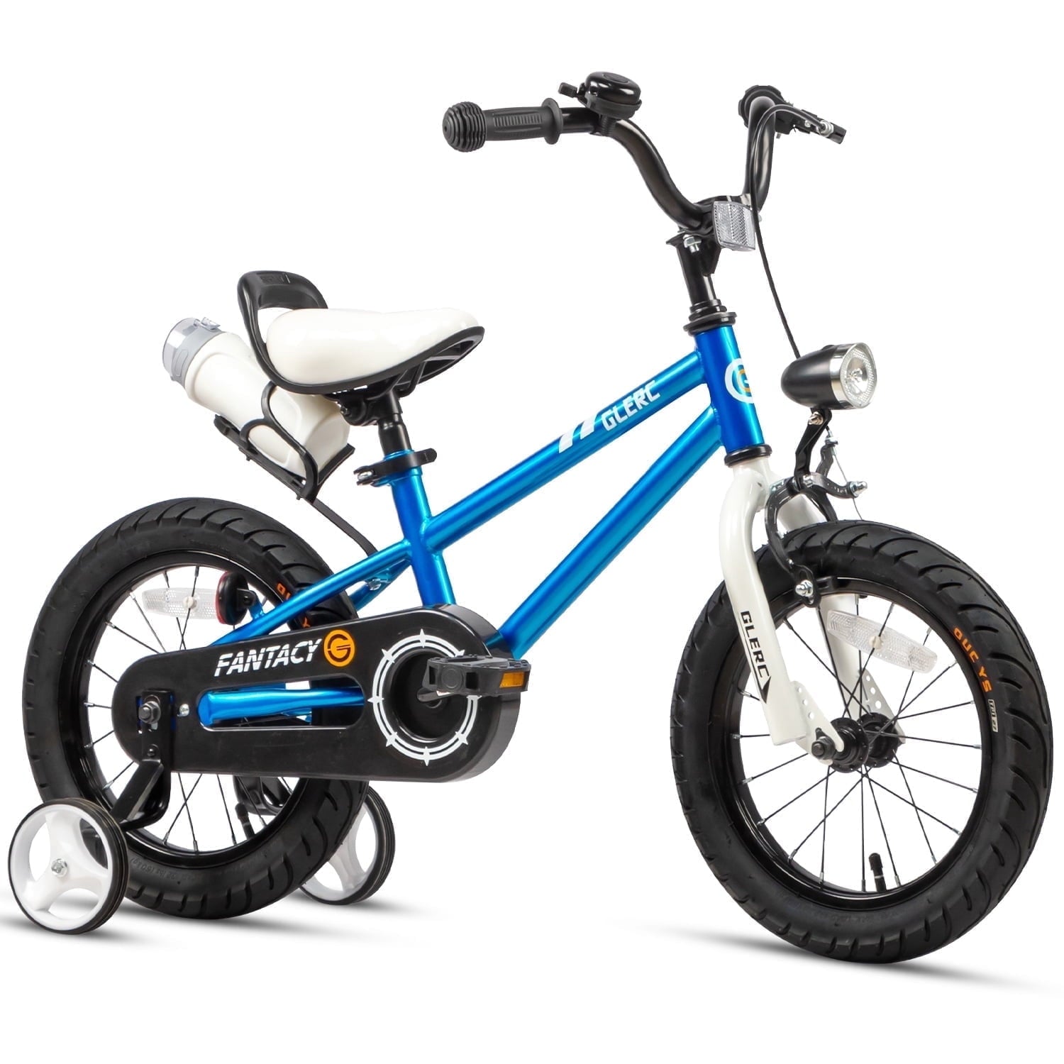 Glerc 14 inch Kids Bike for Child 3-5 Year old Boys Girls with Water Bottle Holder & Headlight & Training Wheels, Black