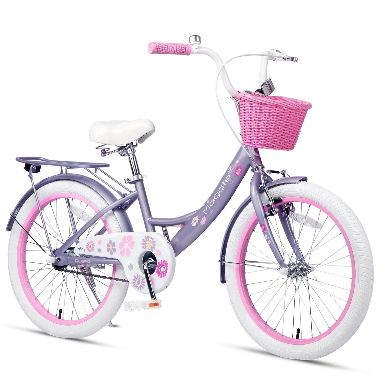 Glerc Maggie 14 inch Kids Girls Bike for Ages 3-5 Years Old Children, Princess Style Kids Bicycle with Doll-Seat & Basket & Training Wheels, Pink