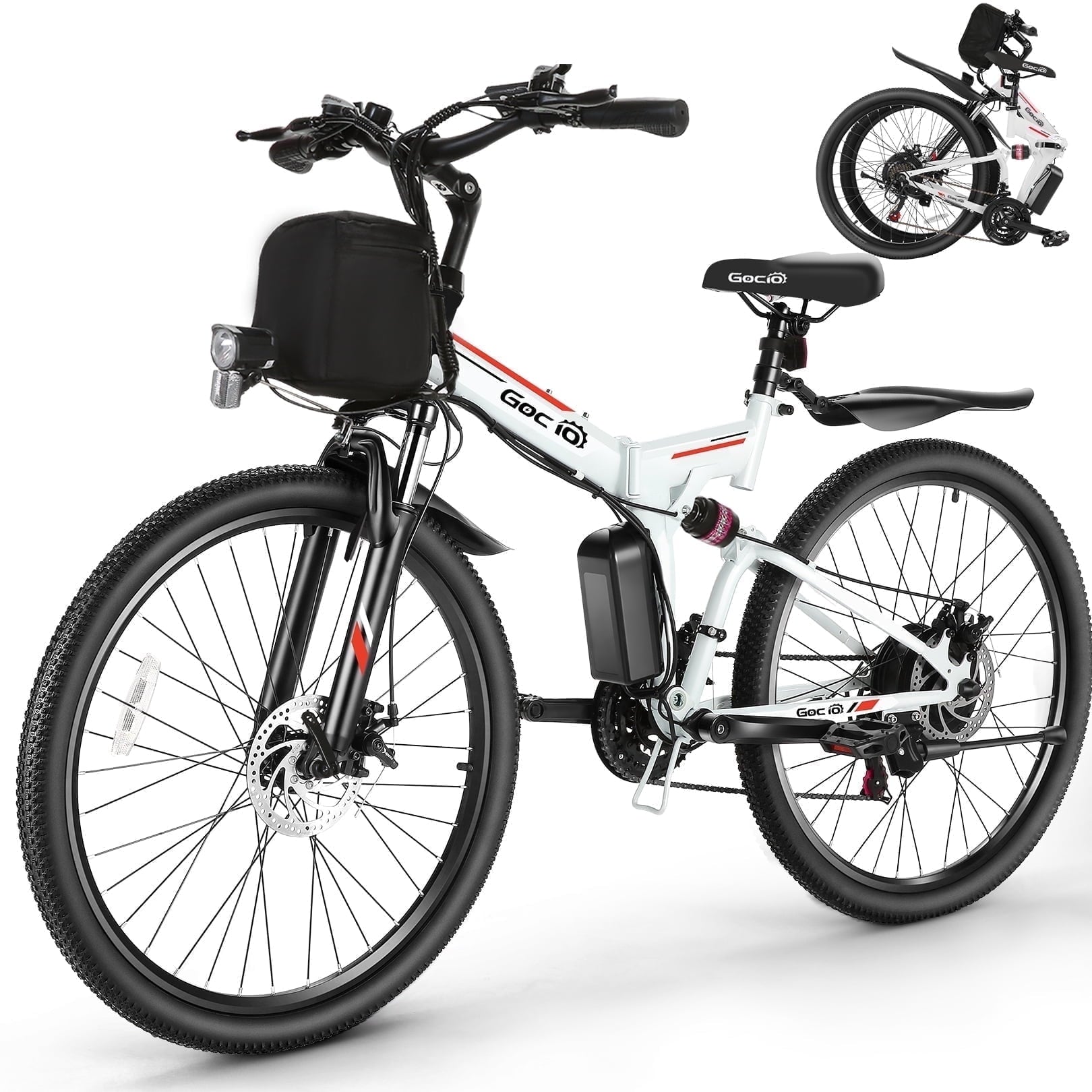 Gocio 26 Folding Electric bike for Adults, 750W Peak Motor 48V 7.8Ah Battery, 21 Speed Mountain Ebike, UL2849
