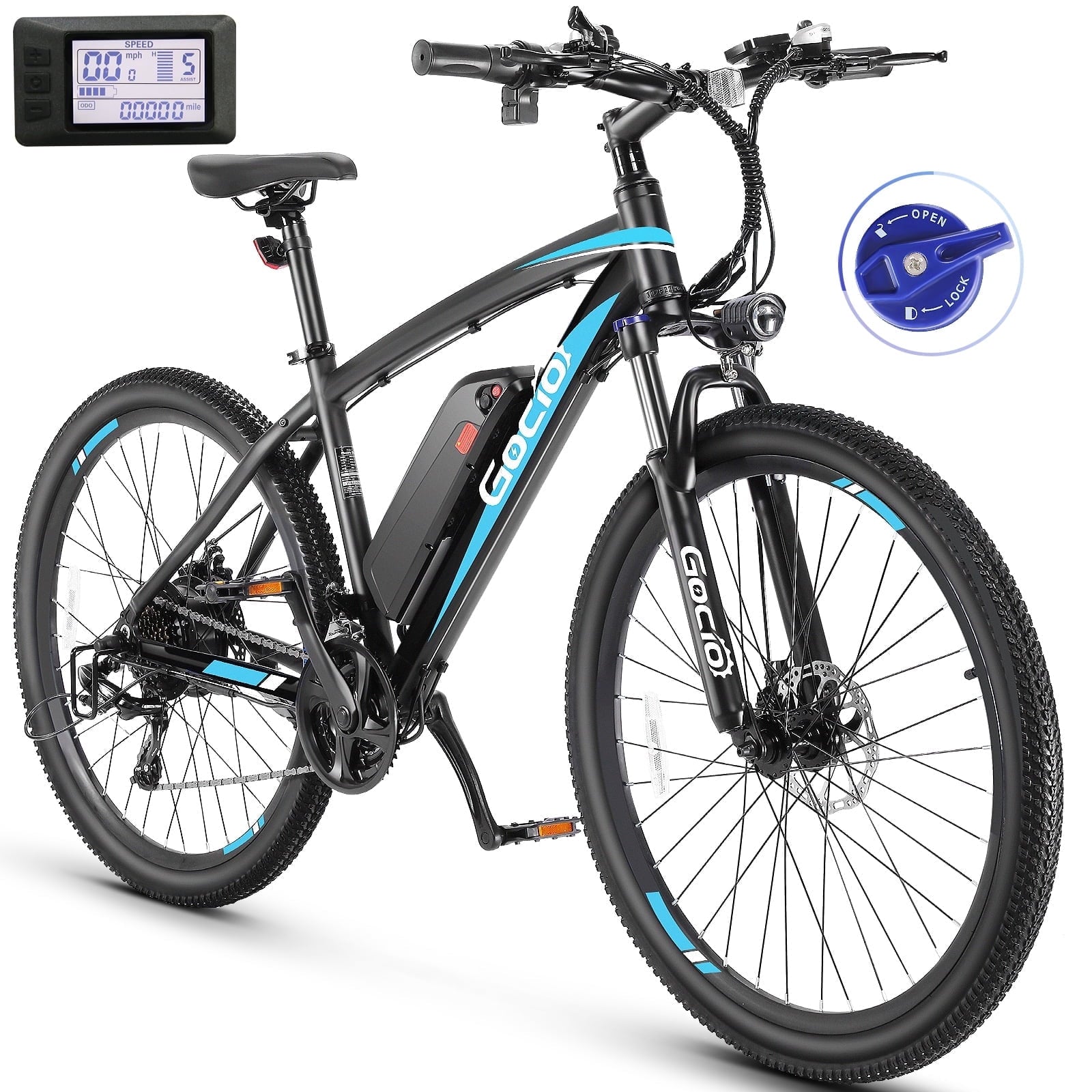 Gocio 27.5 Electric Mountain Bike for Adults, 750W Peak Motor, 48V 10.4Ah Battery, 20MPH, 21 Speed, Lockable Front Suspension, UL2849 Certified