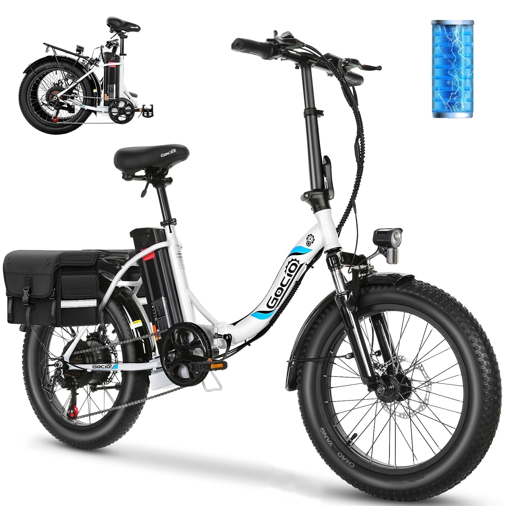 Gocio 20 Folding Electric Bike for Adults, 750W Peak Motor Fat Tire Commuter Ebike, 48V 10.4Ah Battery, 7 Speed, UL2849