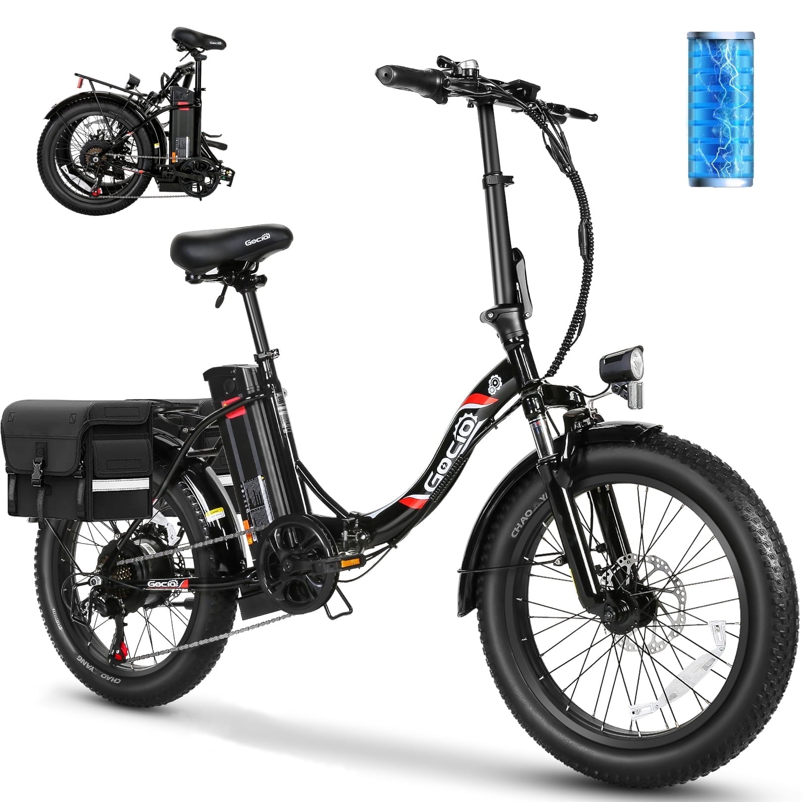 Gocio 20 Folding Electric Bike for Adults, 750W Peak Motor Fat Tire Commuter Ebike, 48V 10.4Ah Battery, 7 Speed, UL2849