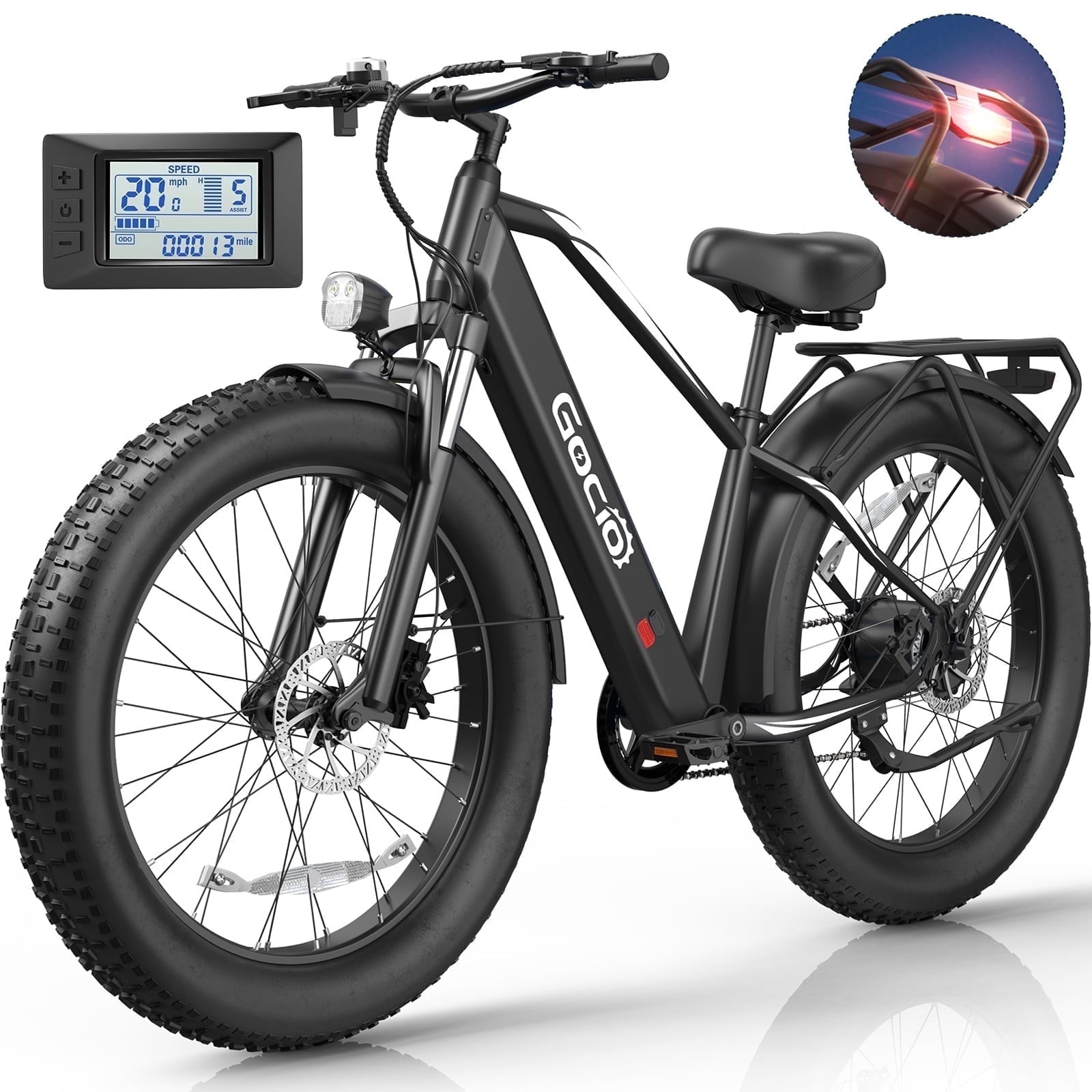Gocio UL2849 Certified 26x4.0 Fat Tire Electric Bike for Adults, 1500W Peak Motor, 48V 15Ah Battery, 25MPH Max Speed, Off-Road Mountain E-bike
