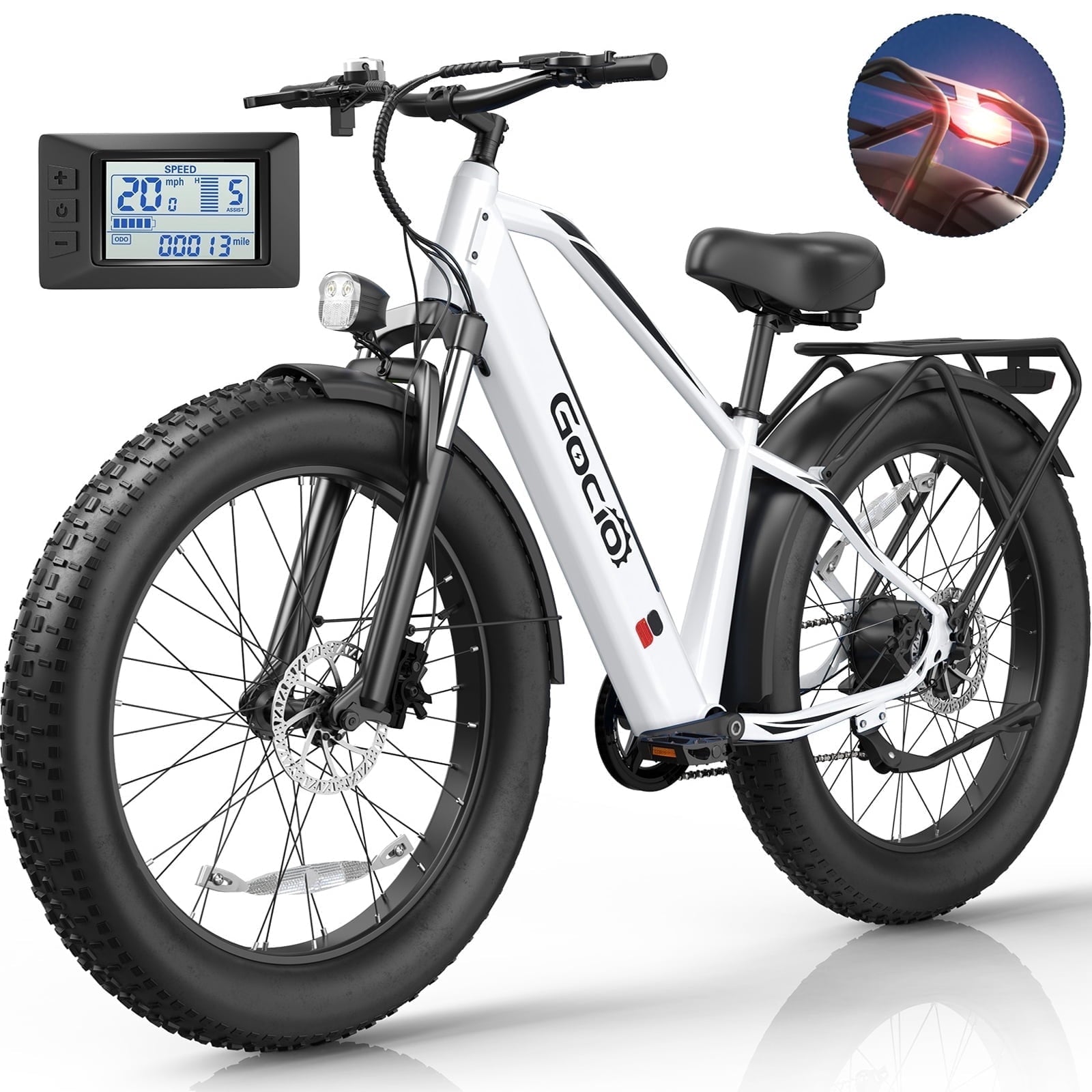 Gocio UL2849 Certified 26x4.0 Fat Tire Electric Bike for Adults, 1500W Peak Motor, 48V 15Ah Battery, 25MPH Max Speed, Off-Road Mountain E-bike