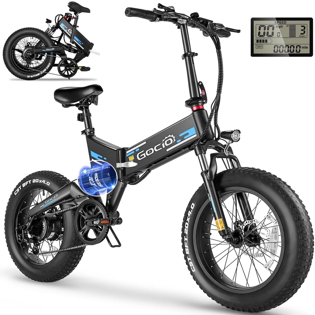 Gocio Foldable Electric Bikes Adult 20x4 Fat Tire Electric Bike, 48V 10.4Ah, 500W Electric Mountain Bike Full Suspension, LCD, Shimano 7 Speed Electric Cruiser Bicycle UL2849 Certified