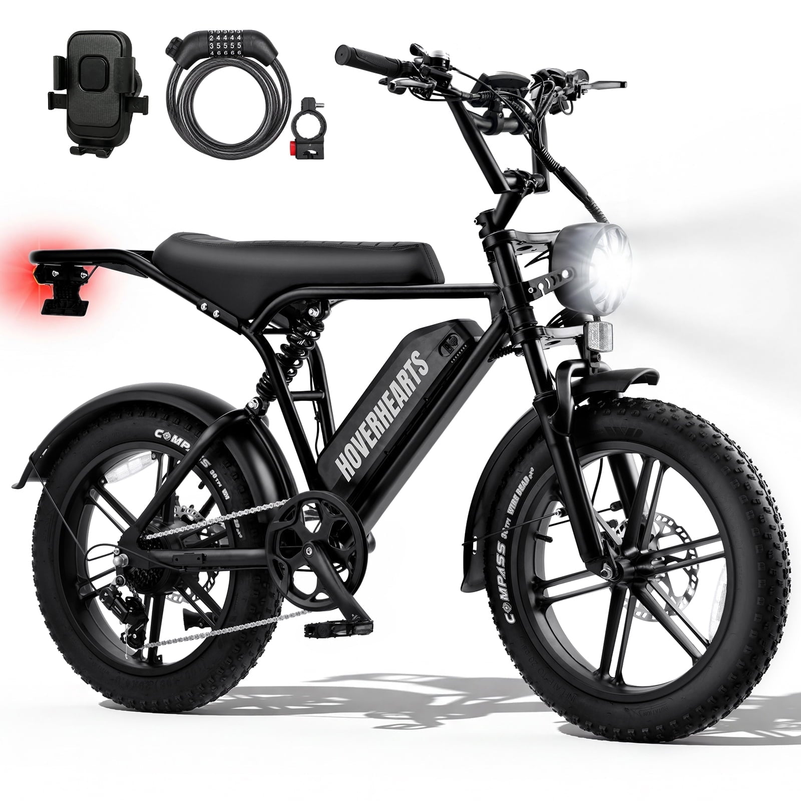 HOVER HEART 20 Fat Tire E-Bike 500W Electric Bicycle for Adults 48V 15Ah 28mph 7 Speed Hydraulic Brakes Retro Style Electric Bike with LCD Display