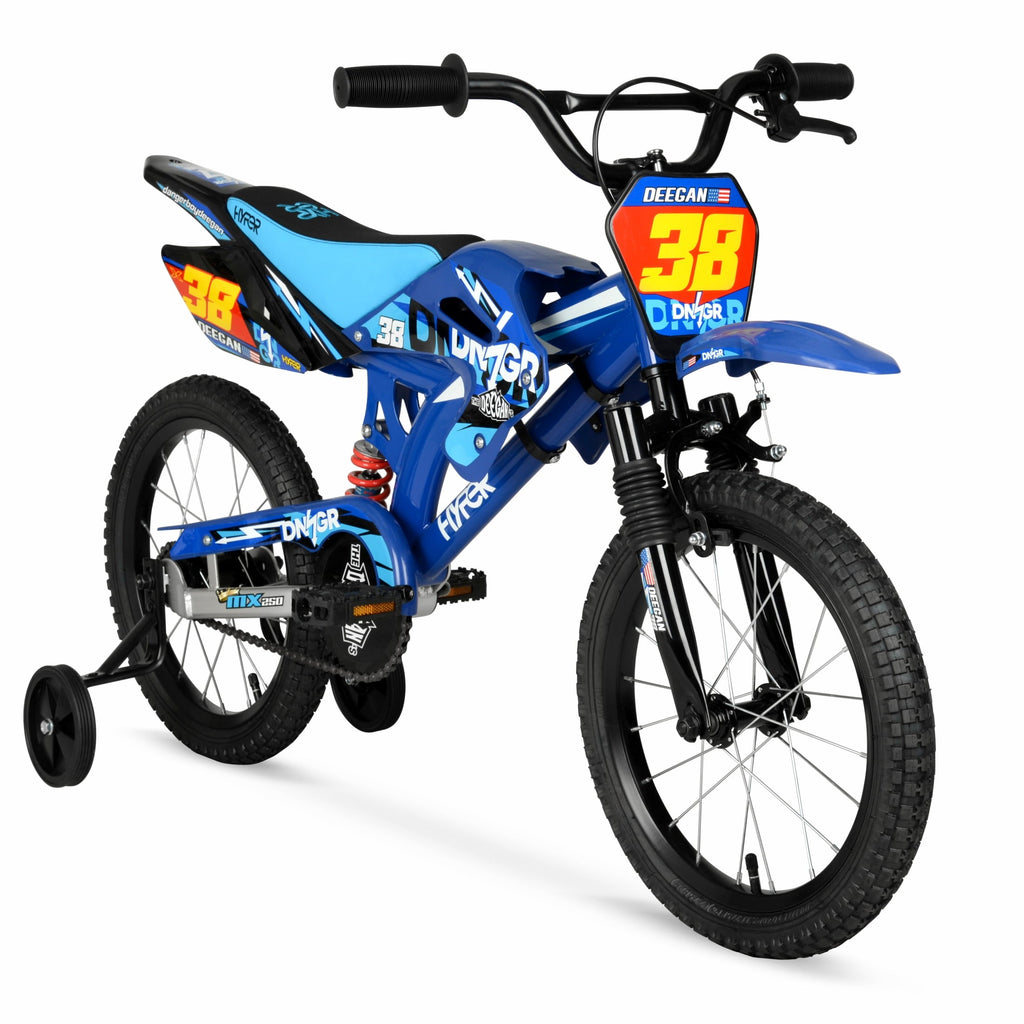 Hyper Bicycles 16 'Danger Boy' Deegan Moto Bike, Children Ages 5-7, Blue