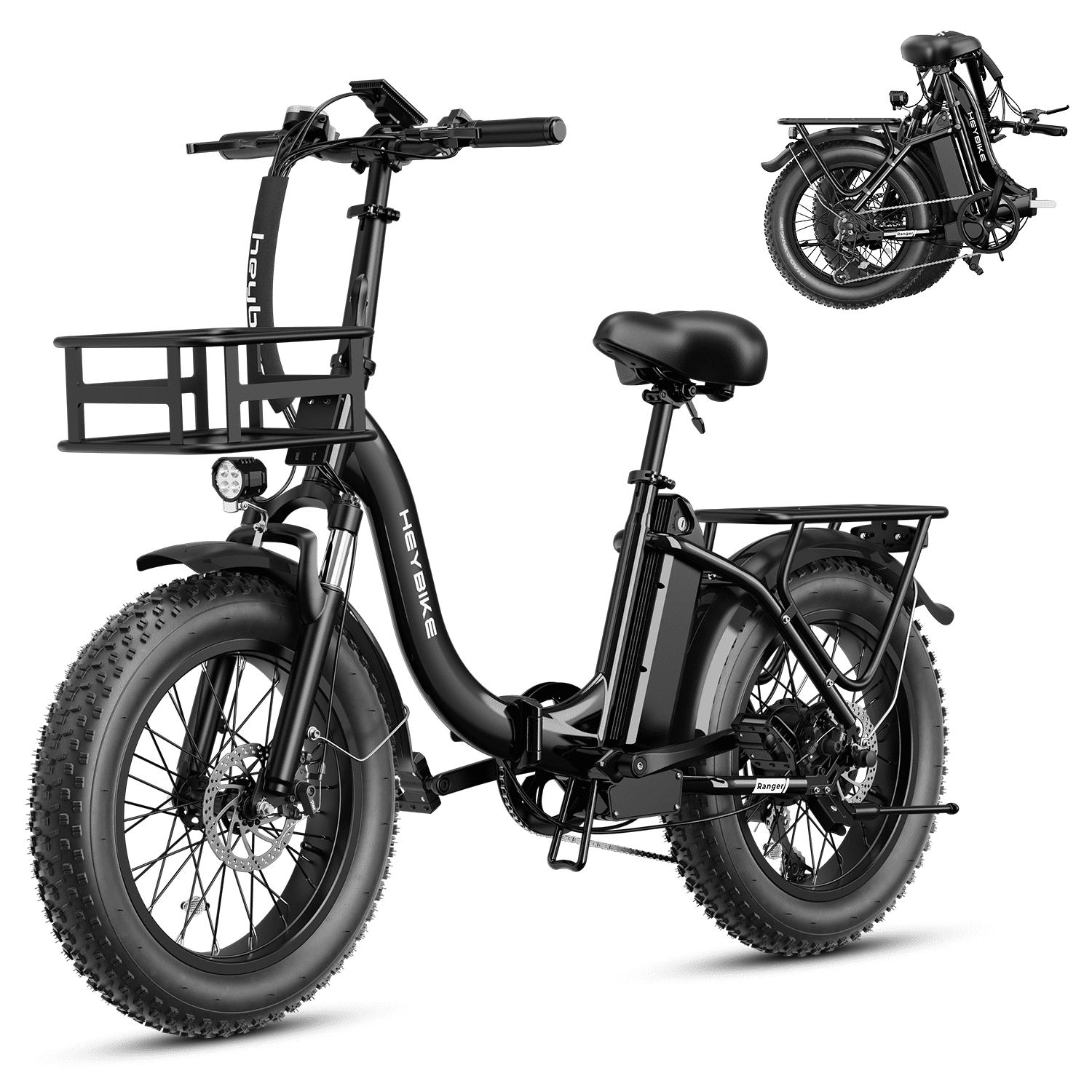 Heybike Ranger 2.0 Electric Bike for Adults, 1400W Peak Motor Foldable Ebike with 600Wh Removable Battery, 20 Fat Tire All-Terrain Electric Bicycle with Front Suspension, UL 2849