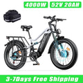 HiKNiGHT 4000W Dual Motor Electric Bike for Adults, 52V 20Ah Battery, 40 MPH & 90 Miles Range, 24 x 4.0 Fat Tire E-Bike, Dual Hydraulic Brakes, Full Suspension, H6 Pro (Black White) with Bag