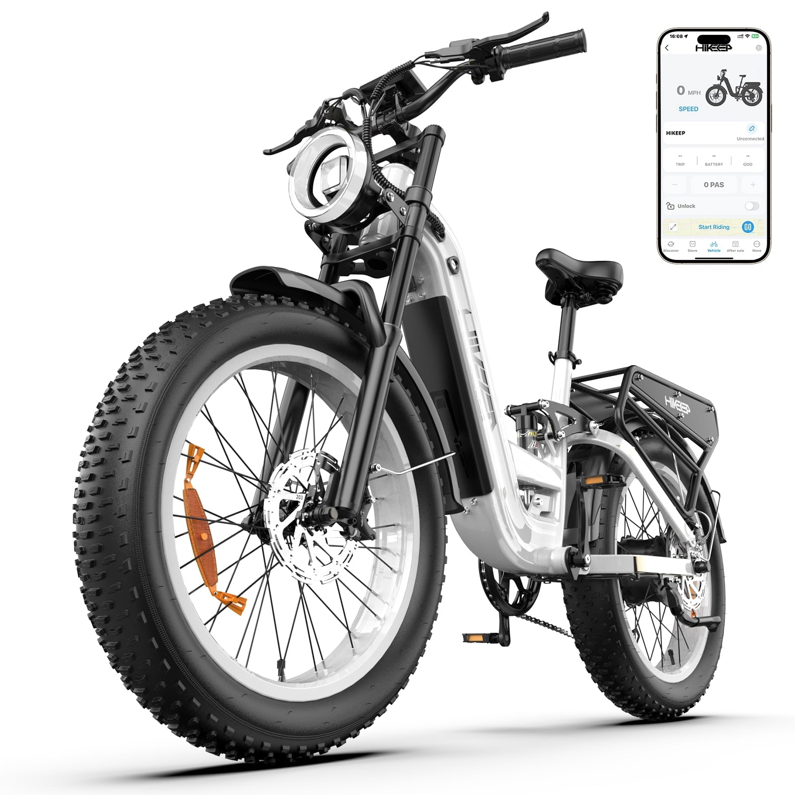 HiKeep Electric Bike for Adults, 2000W 4000W Peak Motor, 48V 25Ah Removable Lithium Battery, 26x4 Fat Tire E-Bike, 7-Speed Shimano, Full Suspension, Rear Rack, UL 2849, Black