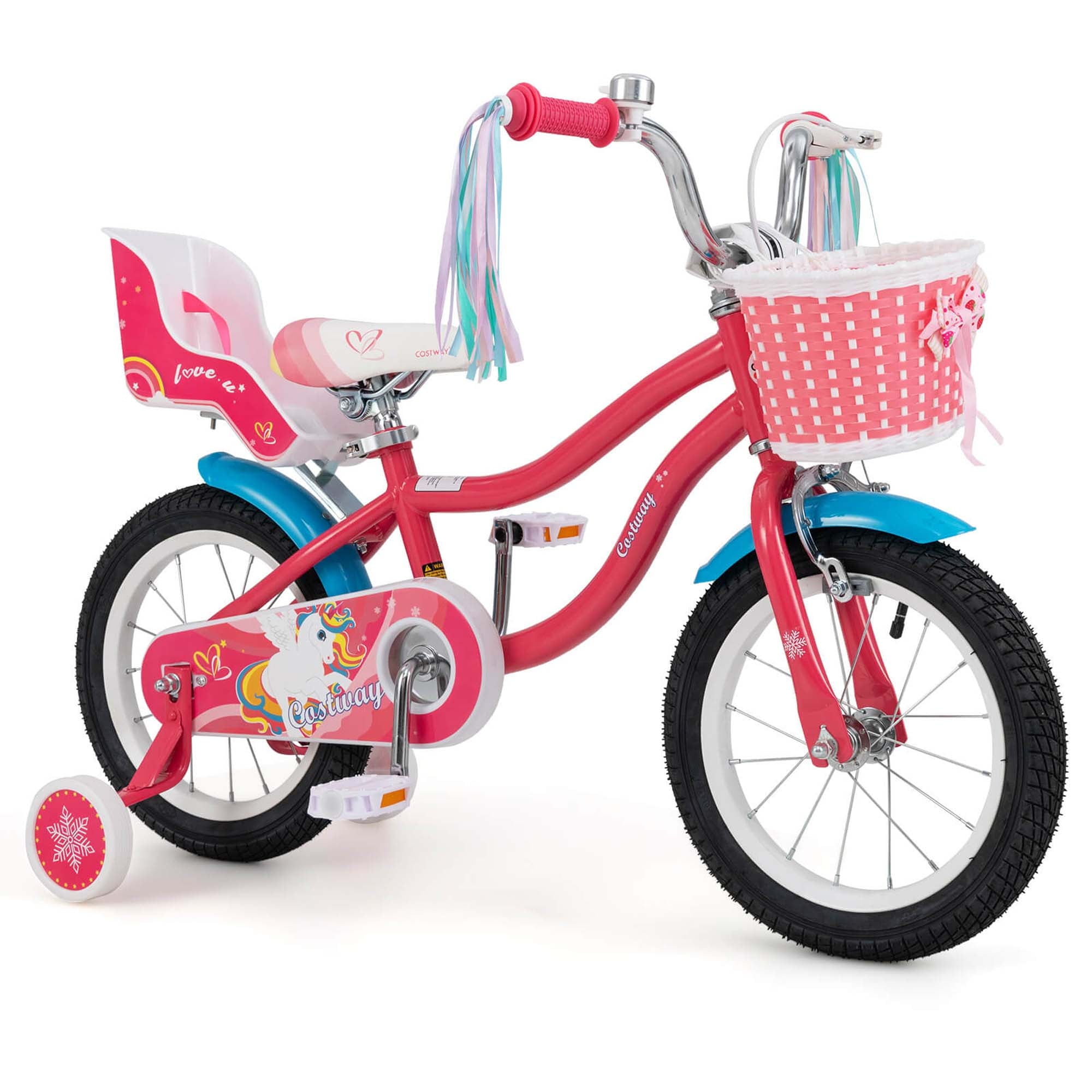 Costway 18 Inches Kids Bicycle with Training Wheels & Basket for Girls Age 4-8 Years Pink