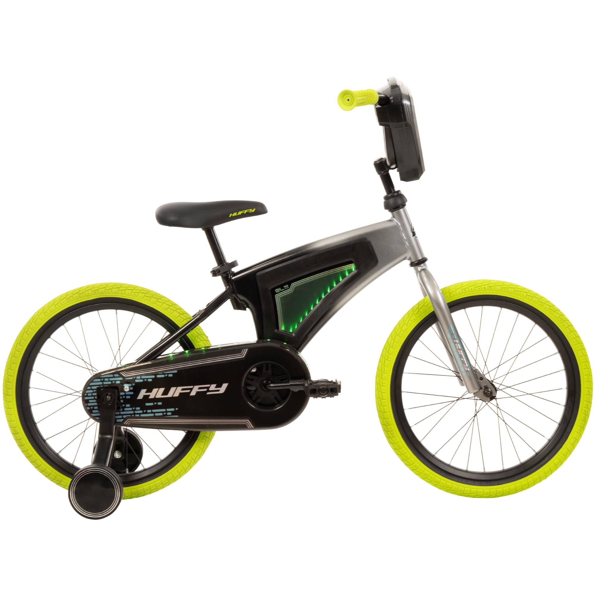 Huffy 18 Electro-Light Kids' Bike, Fits Riders 42 - 49, Grey/Green, Kids, Unisex