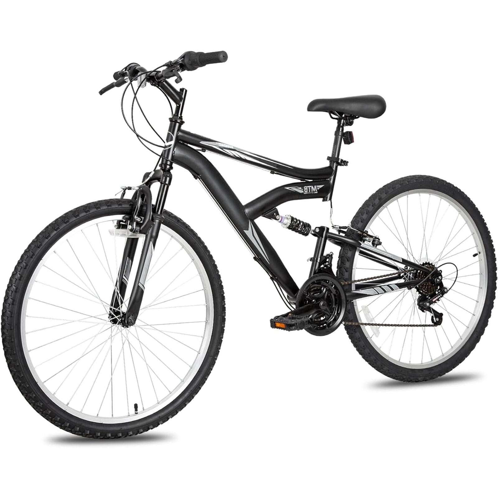 Hykolity 26 in Mountain Bike Sport Bicycle, 18 Speed Mtb Cycling for Adult Men Women Age 14+, Dual Full Suspension Outdoor Sport Bikes, White