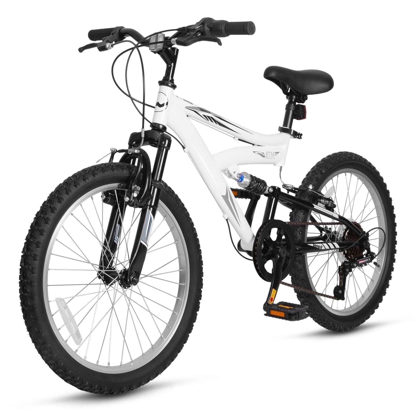 Hykolity Kids Mountain Bike 20 inch MTB Bicycle Age 6-12 Years Height 42-56 in Tween Cycling Full Suspension Sport Outdoor Bikes - Matte Black