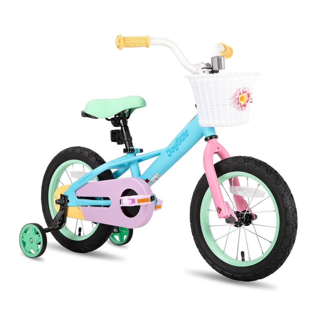 JOYSTAR 12 14 16 Kids Bike for 2-7 Years Girls 33-53 Inch Tall, Rainbow Toddler Bicycle with Basket, Training Wheels & Coaster Brake, 85% Assembled, Macarons