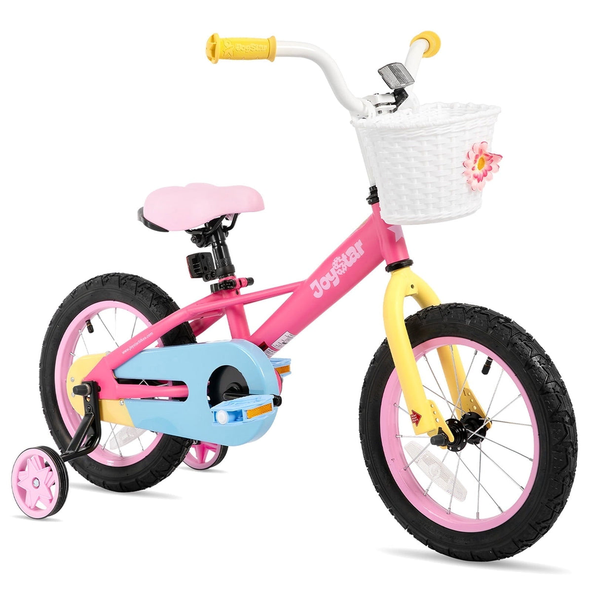 JOYSTAR 12 14 16 Kids Bike for 2-7 Years Girls 33-53 Inch Tall, Rainbow Toddler Bicycle with Basket, Training Wheels & Coaster Brake, 85% Assembled, Macarons