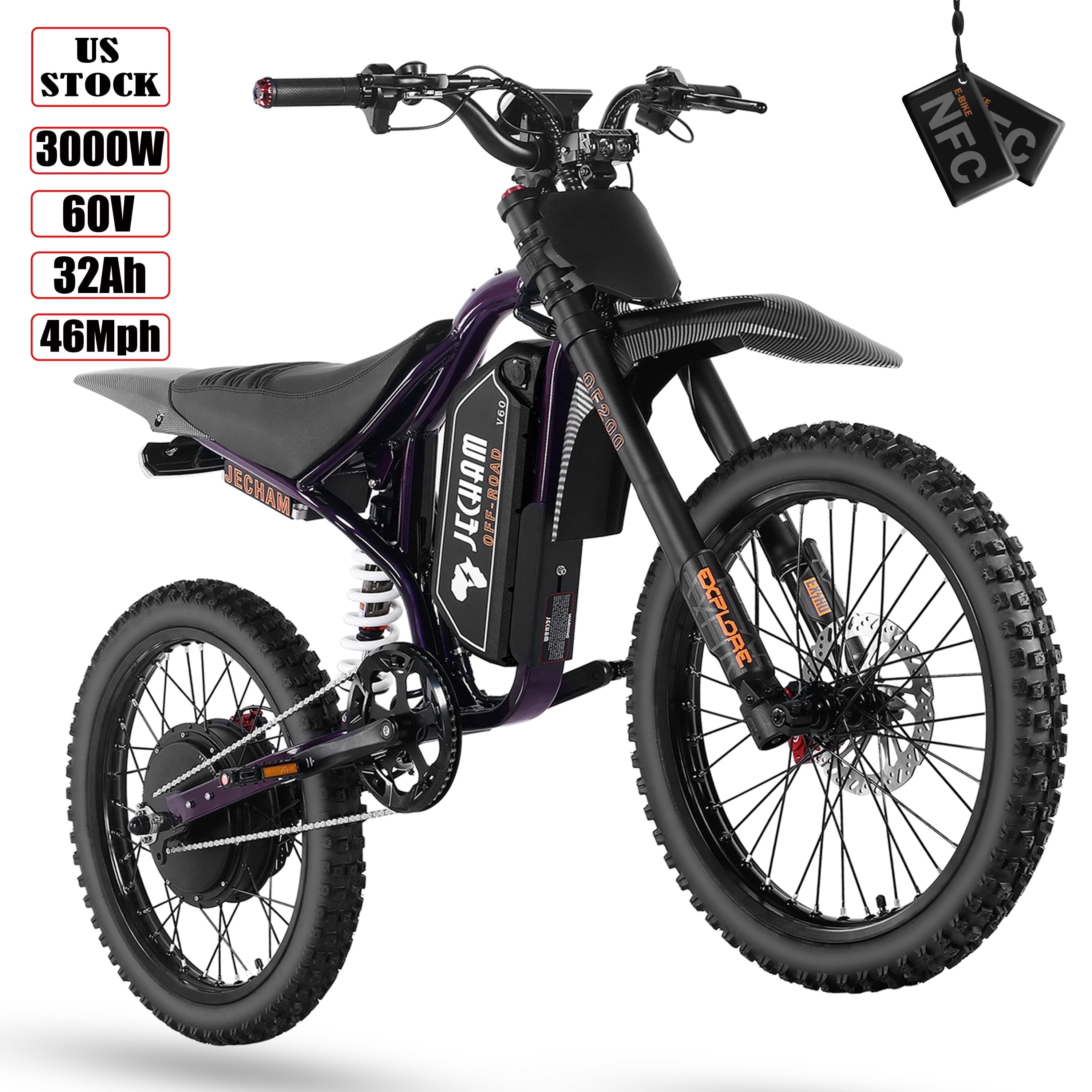 Jecham QF200 Pro 3000W Electric Bike for Adults, 60V 32AH Battery, 45+ MPH Speed, 80+ Miles Range , 19 Puncture-Resistant Tires, Dual Suspension & Hydraulic Brakes, NFC, UL2849