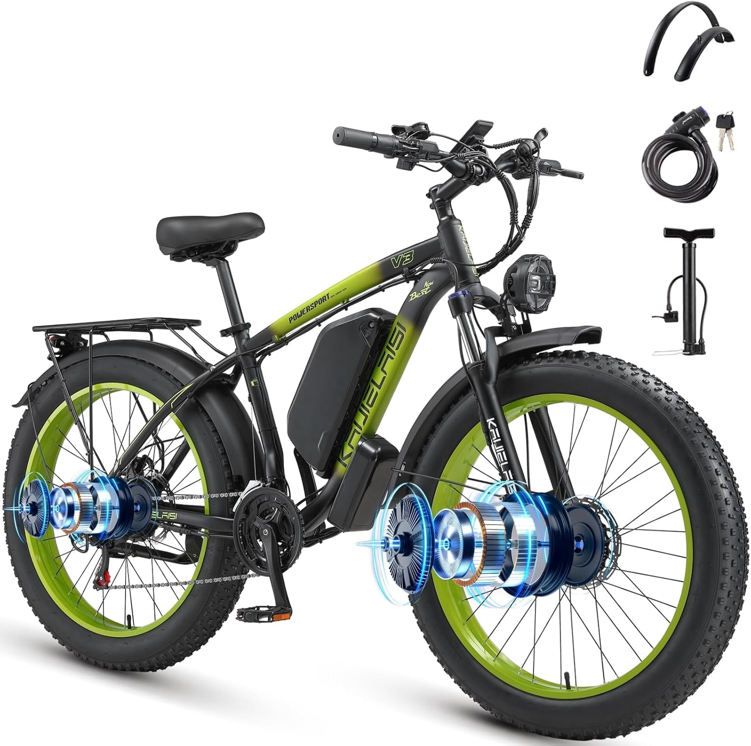 KETELES Adults Dual Motor Electric Bike, Peak 4000W 26 Inch Fat Tire Electric Mountain Bike, 48V 22.4AH Removable Battery, Dual Hydraulic Brakes 21-Speed Ebike