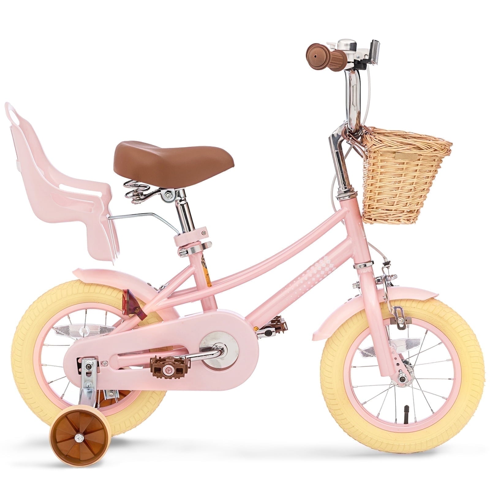 KORIMEFA Girl Bike for Toddlers and Kids Ages 3-6 Years Old, 12 inch Kids Bike with Training Wheels & Basket, 12 in Girl Bicycle with Handbrake & Kickstand
