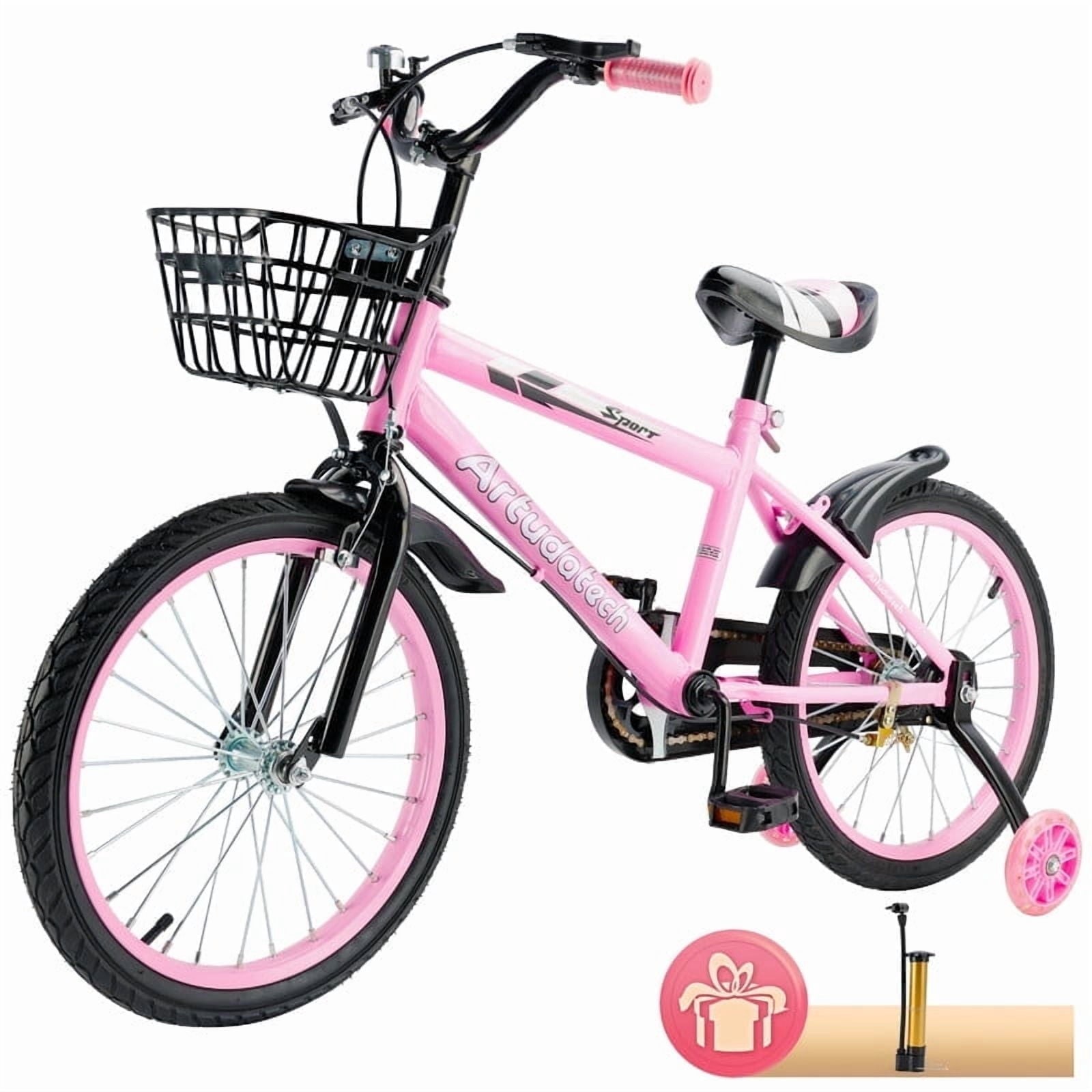 Kids Bike for Ages 3-10 Years Old Boys Girls, 14/16/18 Inch Kid's Bikes with Training Wheels, Basket, Dual Brake, Children Bicycle for Kids and Toddler Beginners, Pink/Red