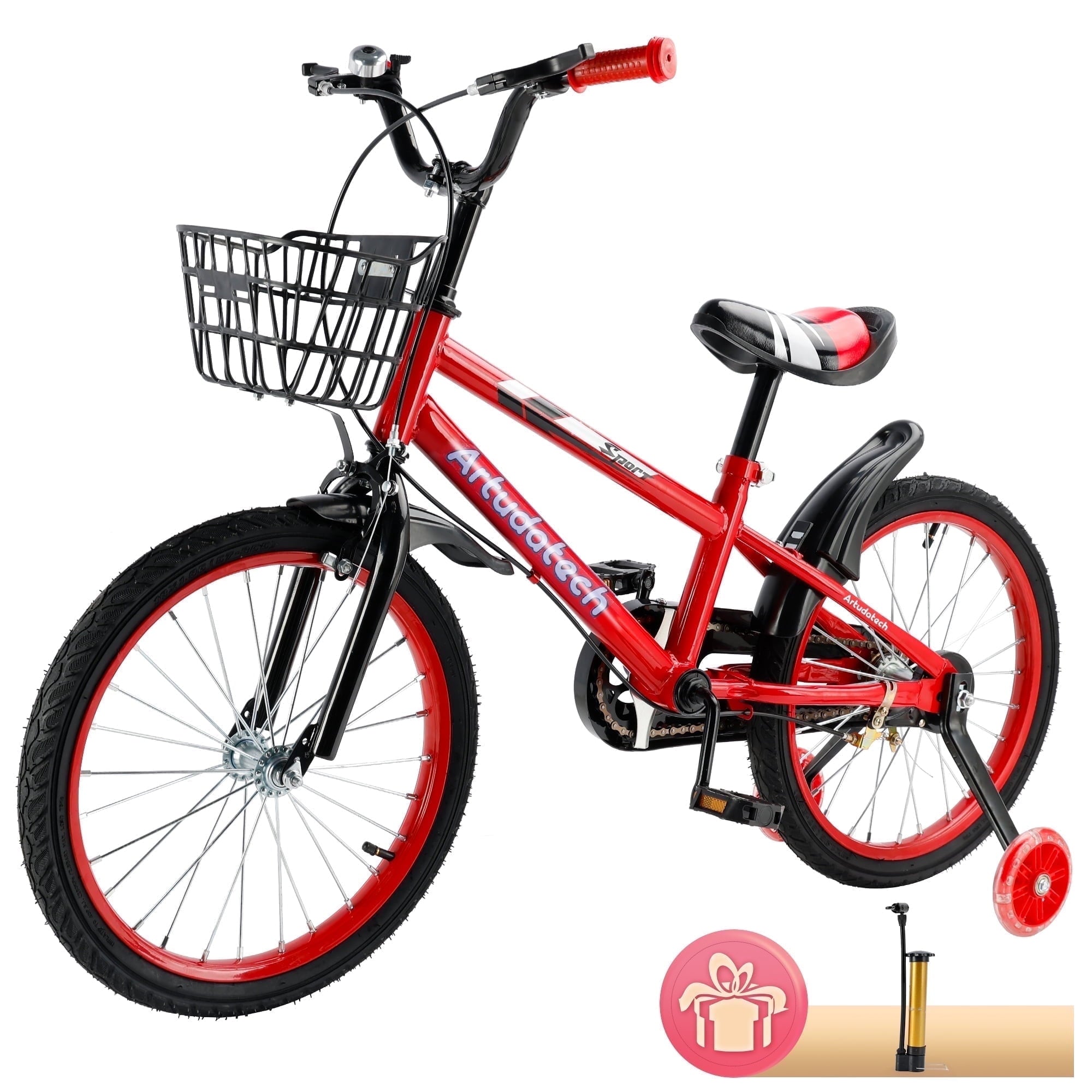 Kids Bike for Ages 3-10 Years Old Boys Girls, 14/16/18 Inch Kid's Bikes with Training Wheels, Basket, Dual Brake, Children Bicycle for Kids and Toddler Beginners, Pink/Red