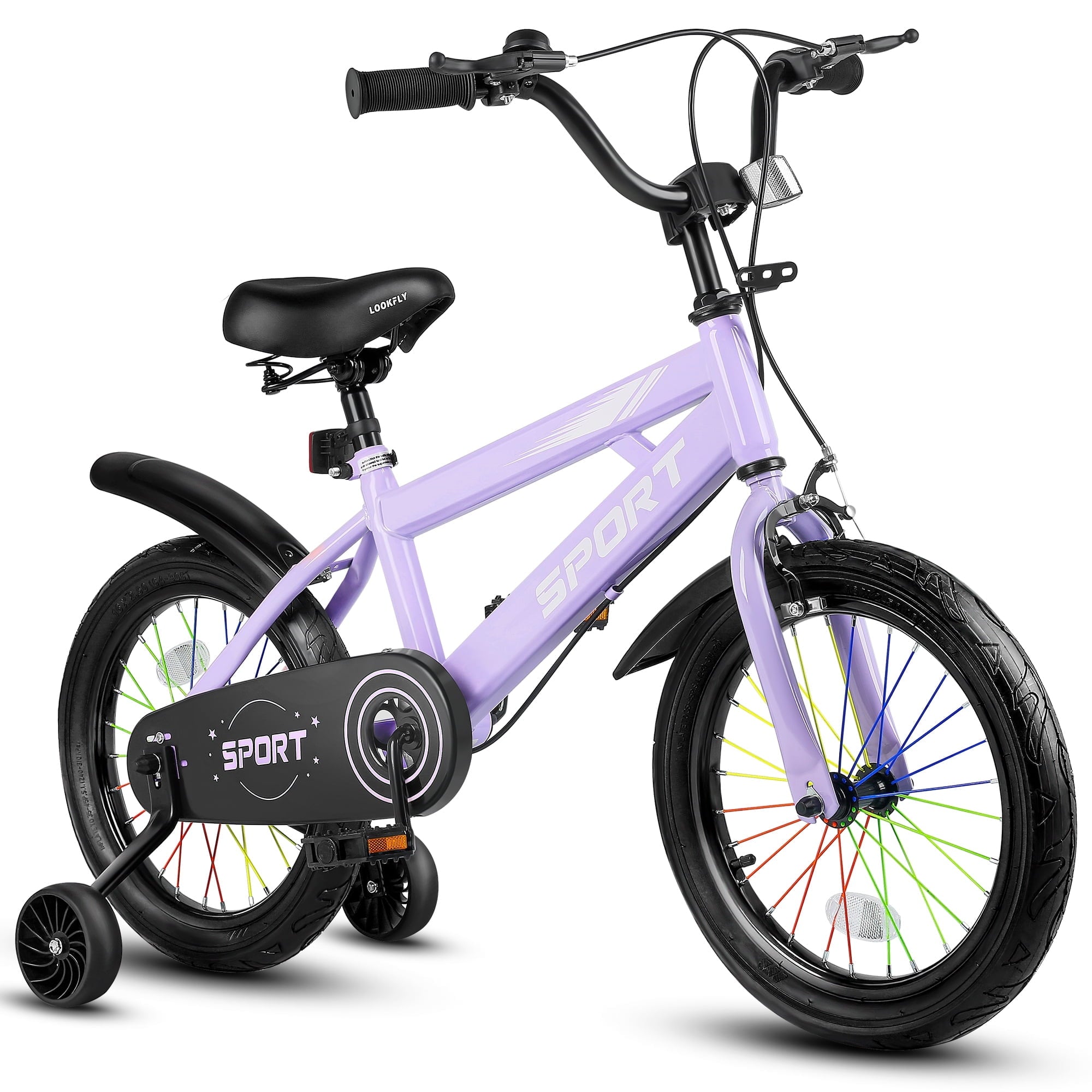 Lookfly 16 Kids Bike for Boys and Girls with Removable Training Wheels,Children's Cicycle,Purple
