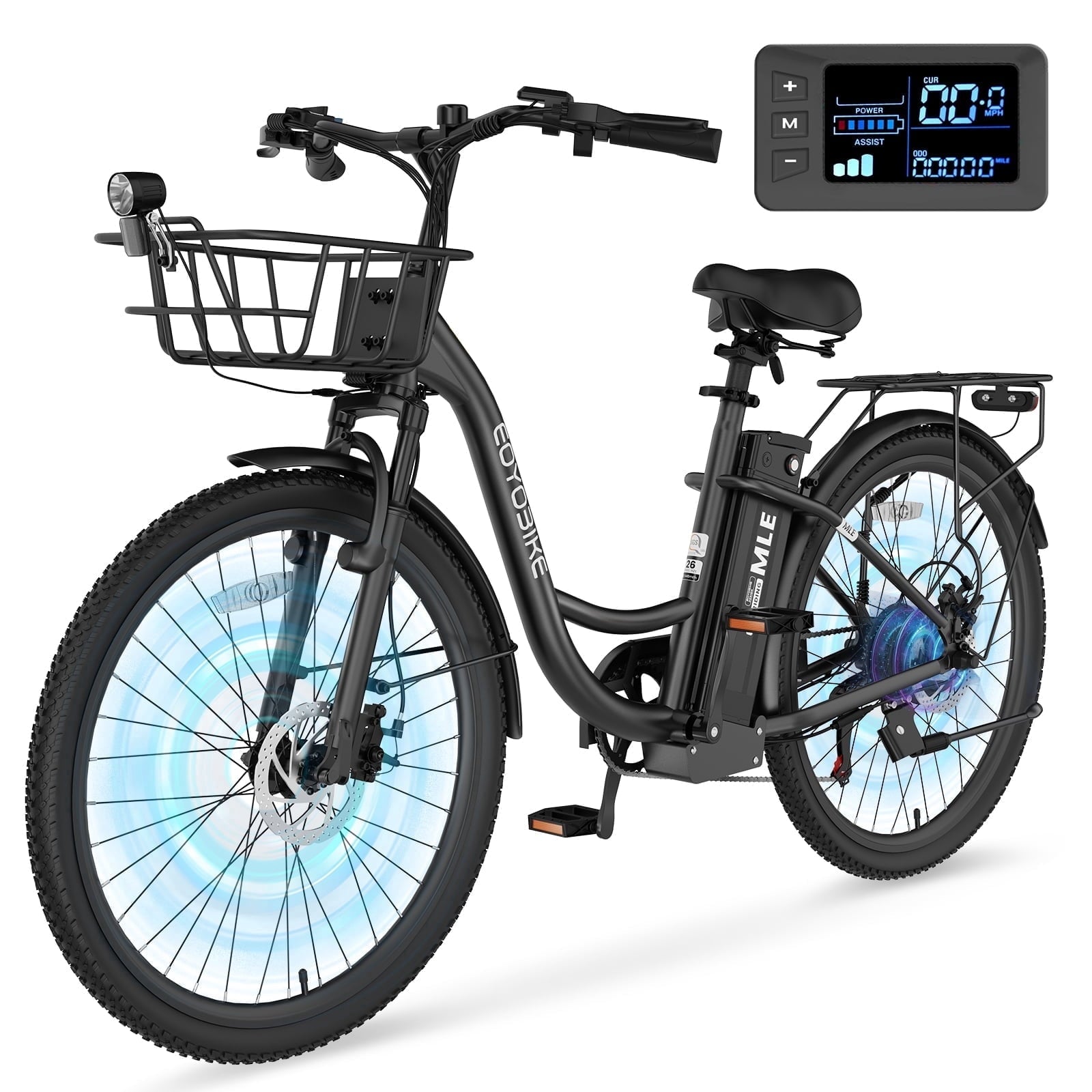 MOONCOOL Electric Bicycle for Adults 350W , 7-Speed Ebike with 36V 10.4Ah Removable Battery . 40 Miles Range , 20 mph Electric Commuter Bike for Women Men