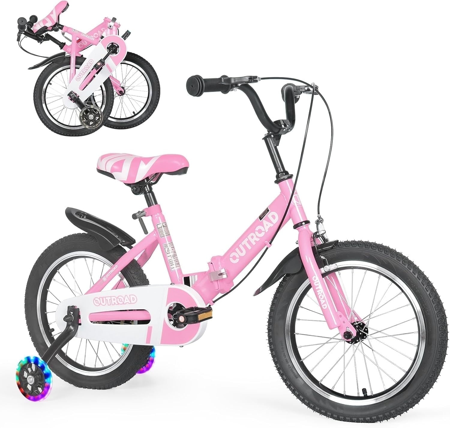 Marknig 14 16 18 Folding Kids Bike with Removable Training Wheels, Children's Bicycle for Boys & Girls Ages 3-9 Years, Easy-Storage Toddler Bike