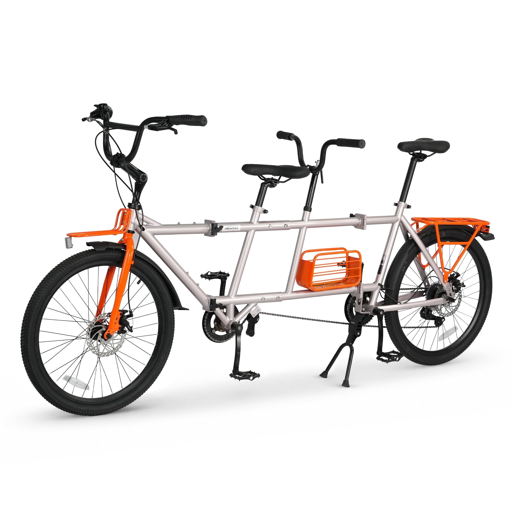 Meghna Tandem Bike 24 inches 4-Fold 2-Seater 6 speed Folding Tandem Dual Disc Brake for Adult Beach Cruiser Silver