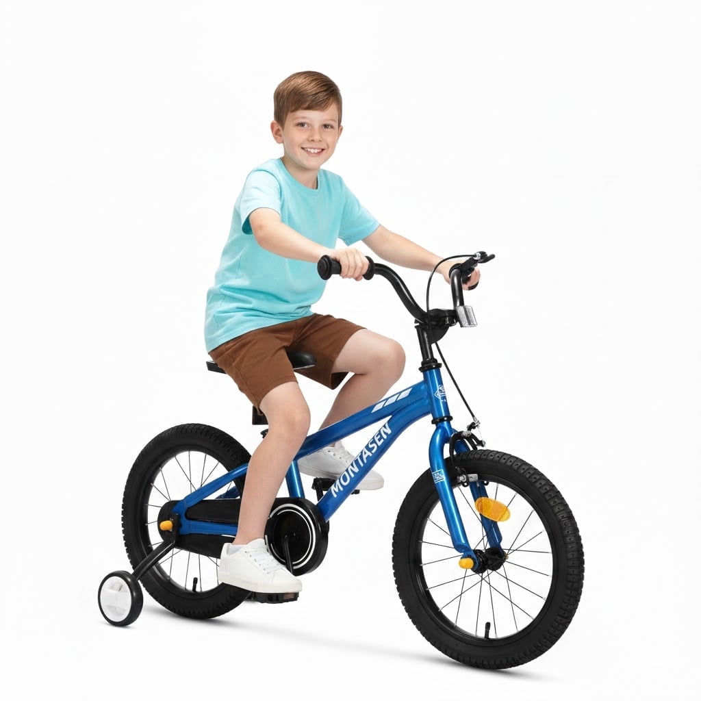 Montasen 14 Inch Kids Bike with Training Wheels Hand Brake Coaster Brake BMX Style Bicycle, Pink