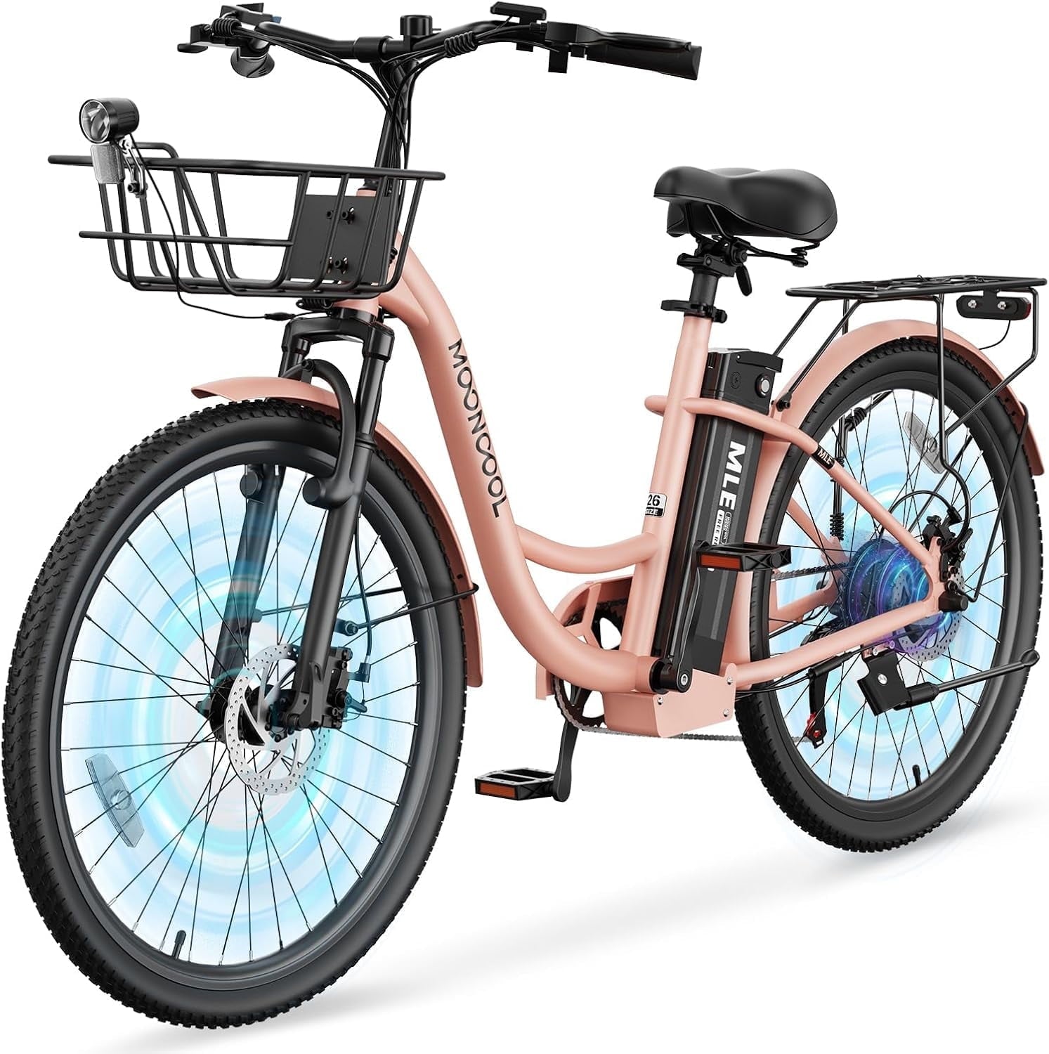 MOONCOOL Electric Bicycle for Adults 350W , 7-Speed Ebike with 36V 10.4Ah Removable Battery . 40 Miles Range , 20 mph Electric Commuter Bike for Women Men