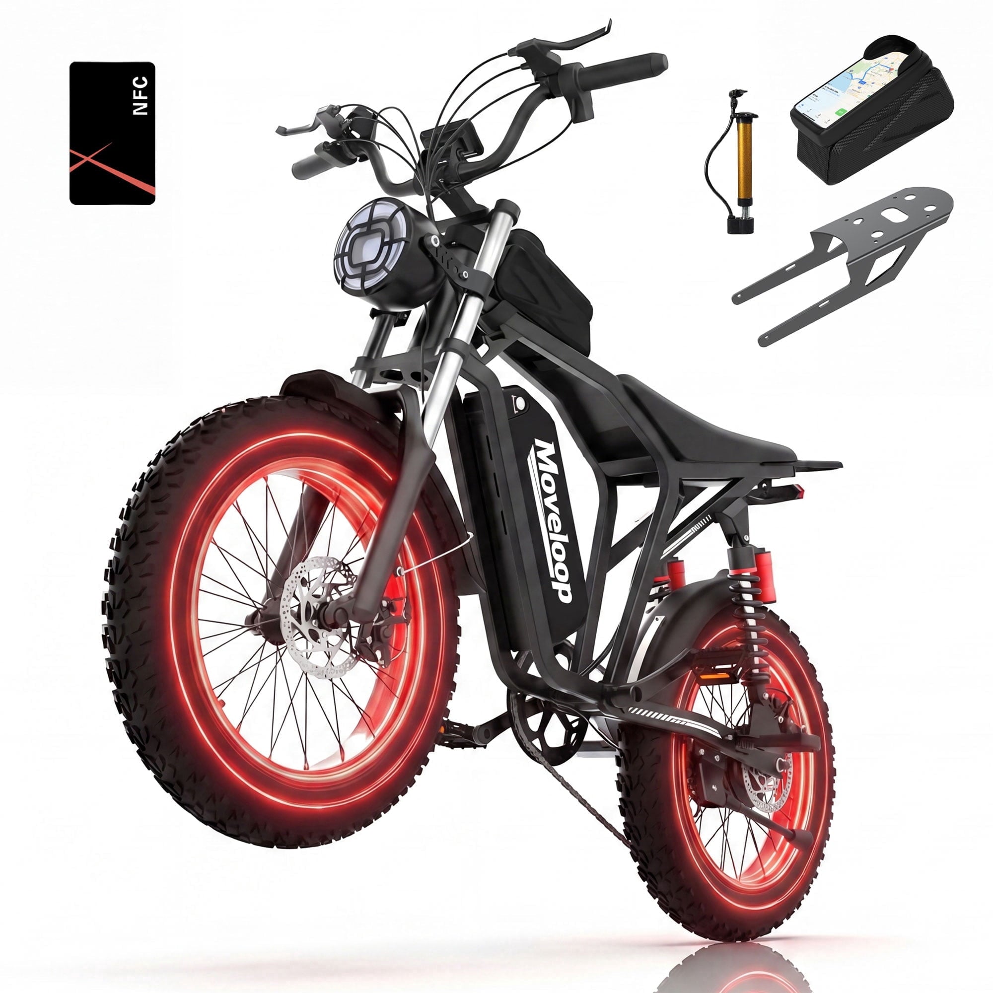 Moveloop 1500W Peak Electric Bikes for Adults, 20 Fat Tire Ebike, 31MPH & 70 Miles Range, 48V 15.6Ah Removable Battery, Full Suspension and 7-Speed, UL 2849