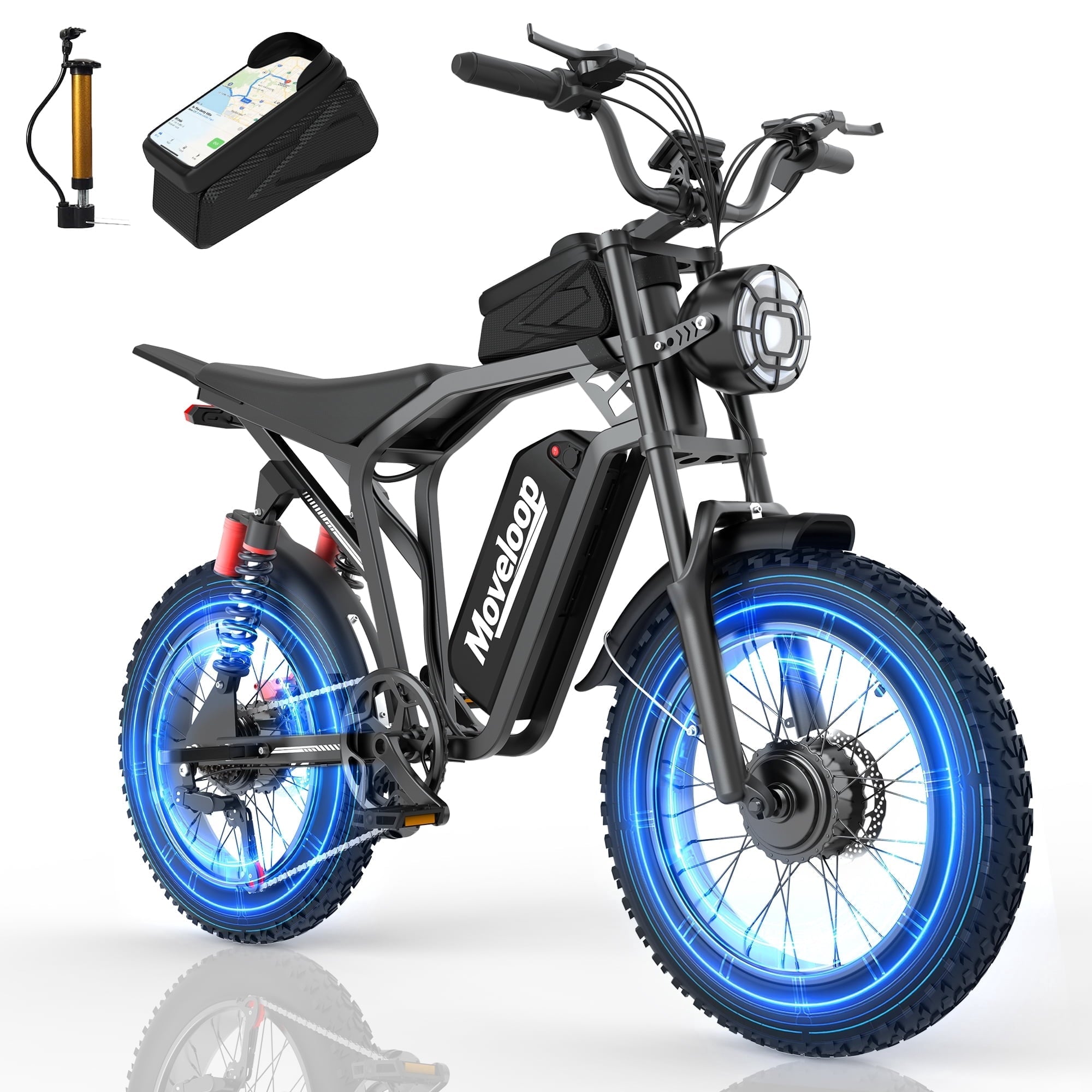 Moveloop 1500W Peak Electric Bikes for Adults, 20 Fat Tire Ebike, 31MPH & 70 Miles Range, 48V 15.6Ah Removable Battery, Full Suspension and 7-Speed, UL 2849