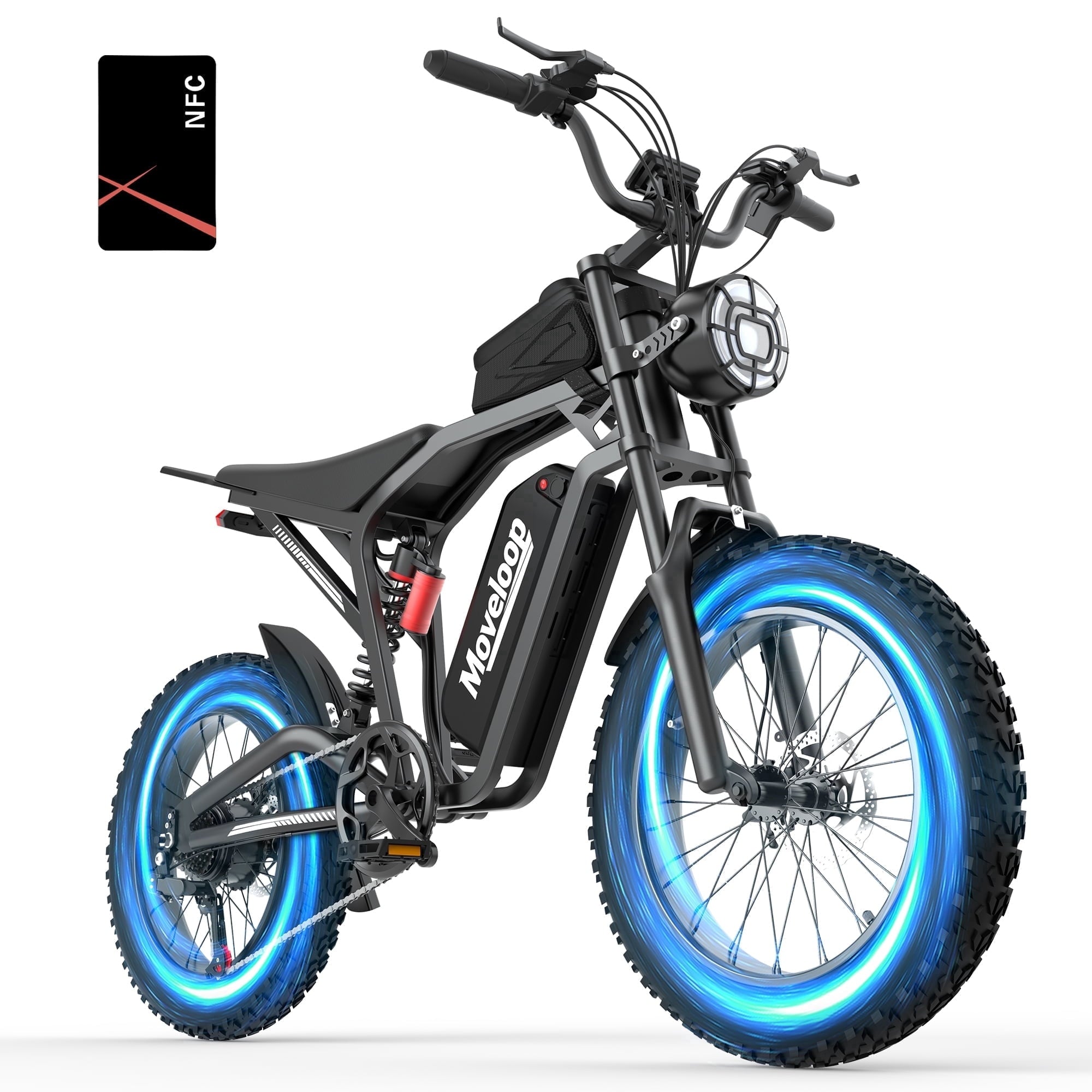 Moveloop 1500W Peak Electric Bikes for Adults, 20 Fat Tire Ebike, 31MPH & 70 Miles Range, 48V 15.6Ah Removable Battery, Full Suspension and 7-Speed, UL 2849