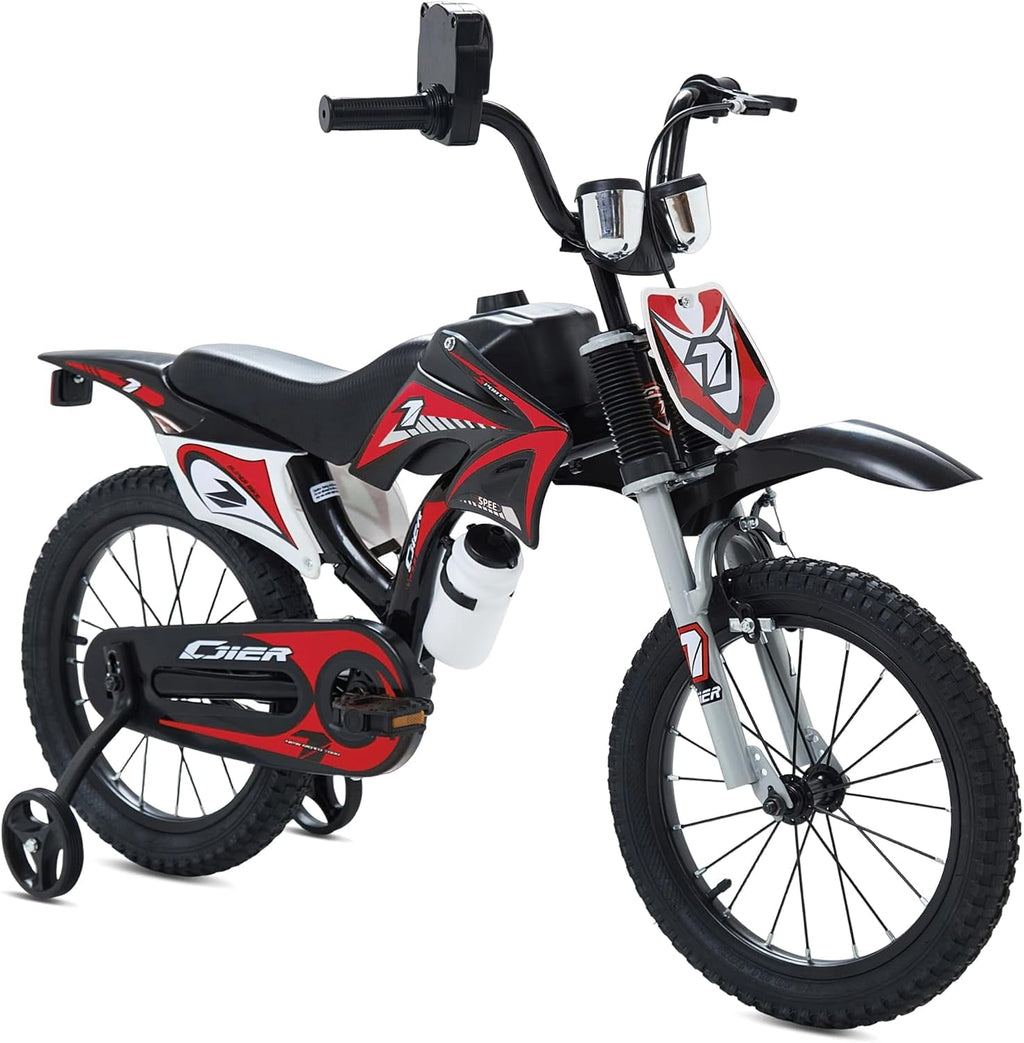NEORIVER 12 Inch Motocross Style Kids Bike – Training Wheels, Sound Horn, Number Plate & Dashboard Included – Easy Assembly – Ages 3-12 Boys Girls