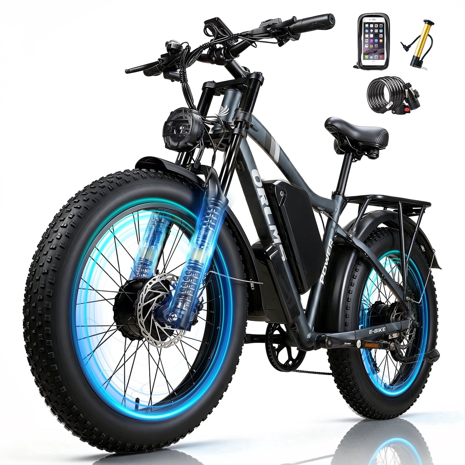 ORLMS 6000W Peak Dual Motor E-Bike, 52V 25Ah Electric Bike, 24 All-Terrain Fat Tire Bicycle, 40 mph High-Speed, Up to 105 mile Range, Hydraulic Brakes, for Off-road & Hunting