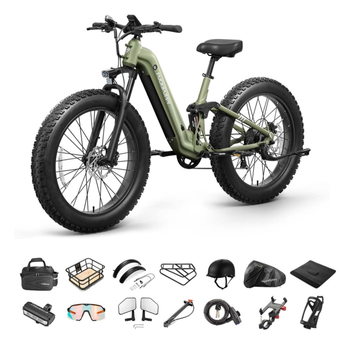 PUCKIPUPPY 26 Electric Bikes for Adults 960W Peak Step Through E-Bikes up to 80Miles Range 48V 20AH Battery Full Suspension Ebike 28 mph Max Speed Fat Tire E-Mountain Bike 7 Speed, UL2849 by SGS