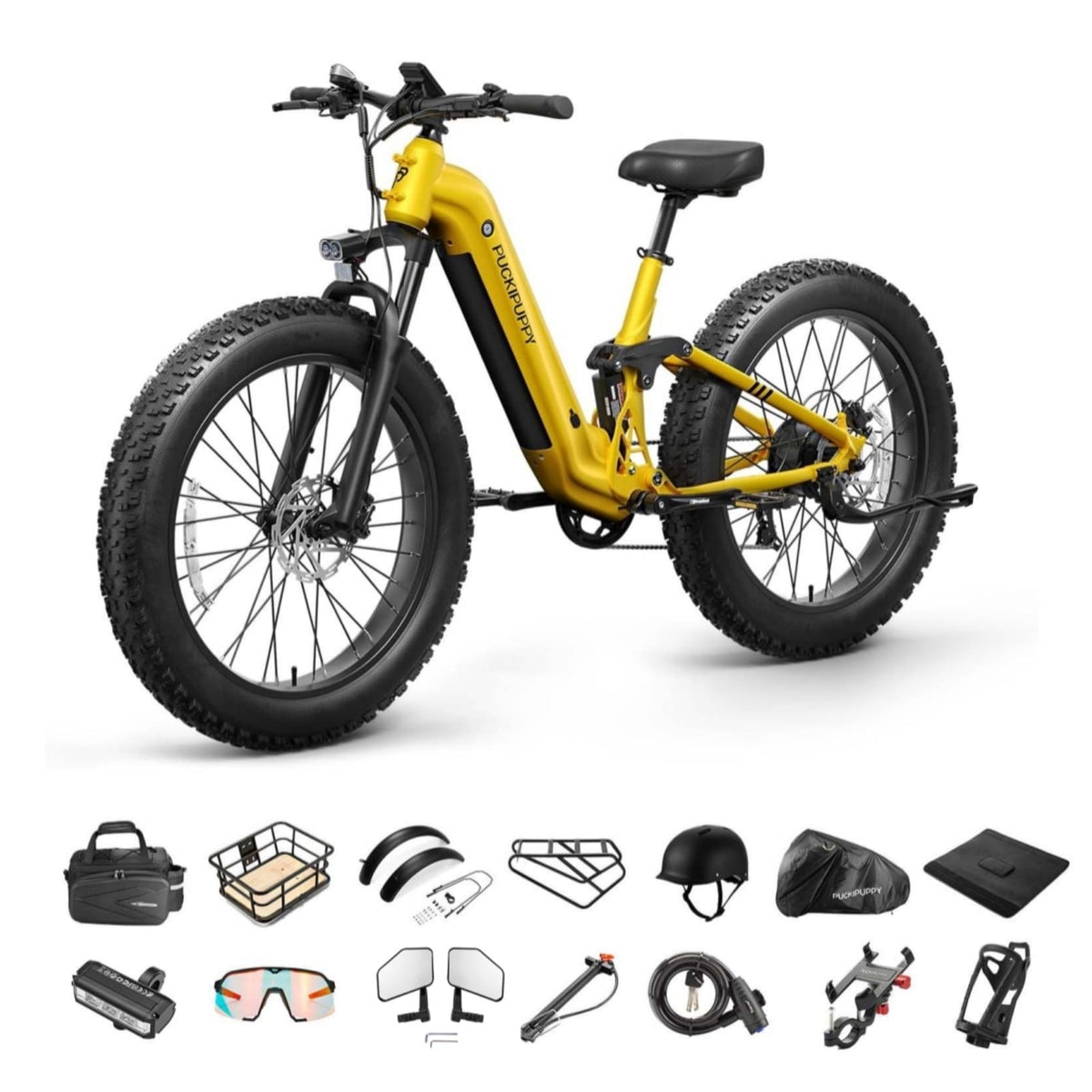 PUCKIPUPPY 26 Electric Bikes for Adults 960W Peak Step Through E-Bikes up to 80Miles Range 48V 20AH Battery Full Suspension Ebike 28 mph Max Speed Fat Tire E-Mountain Bike 7 Speed, UL2849 by SGS